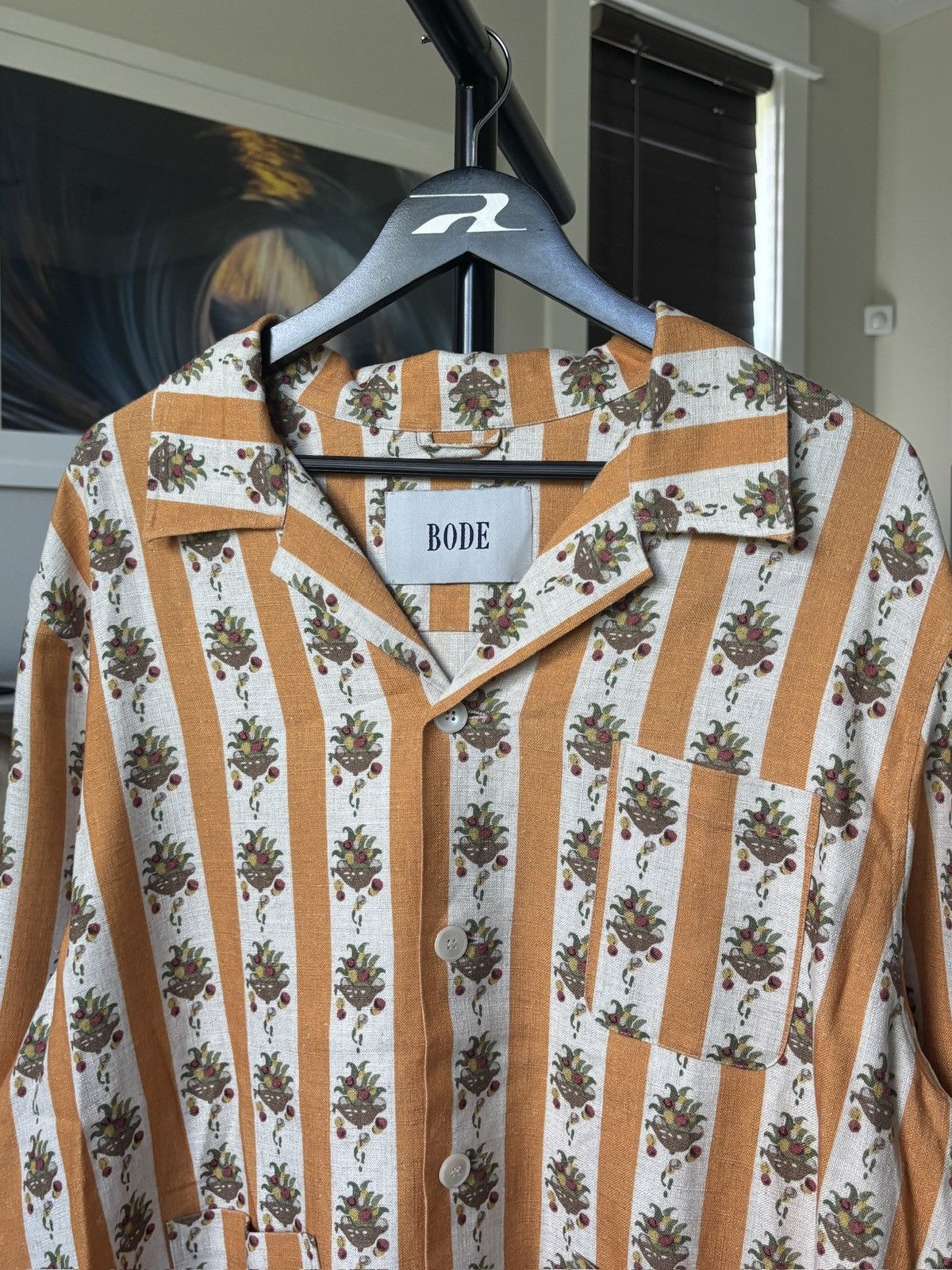 Bode 1/1 BODE ORANGE LINEN FLORAL PRINT SHIRT Size US XXL / EU 58 / 5 - 3 Thumbnail
