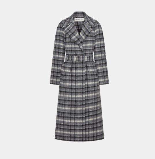 Dior o1w1db11124 Check'n' Belt Coat in Grey & White Size S / US 4 / IT 40 - 1 Thumbnail