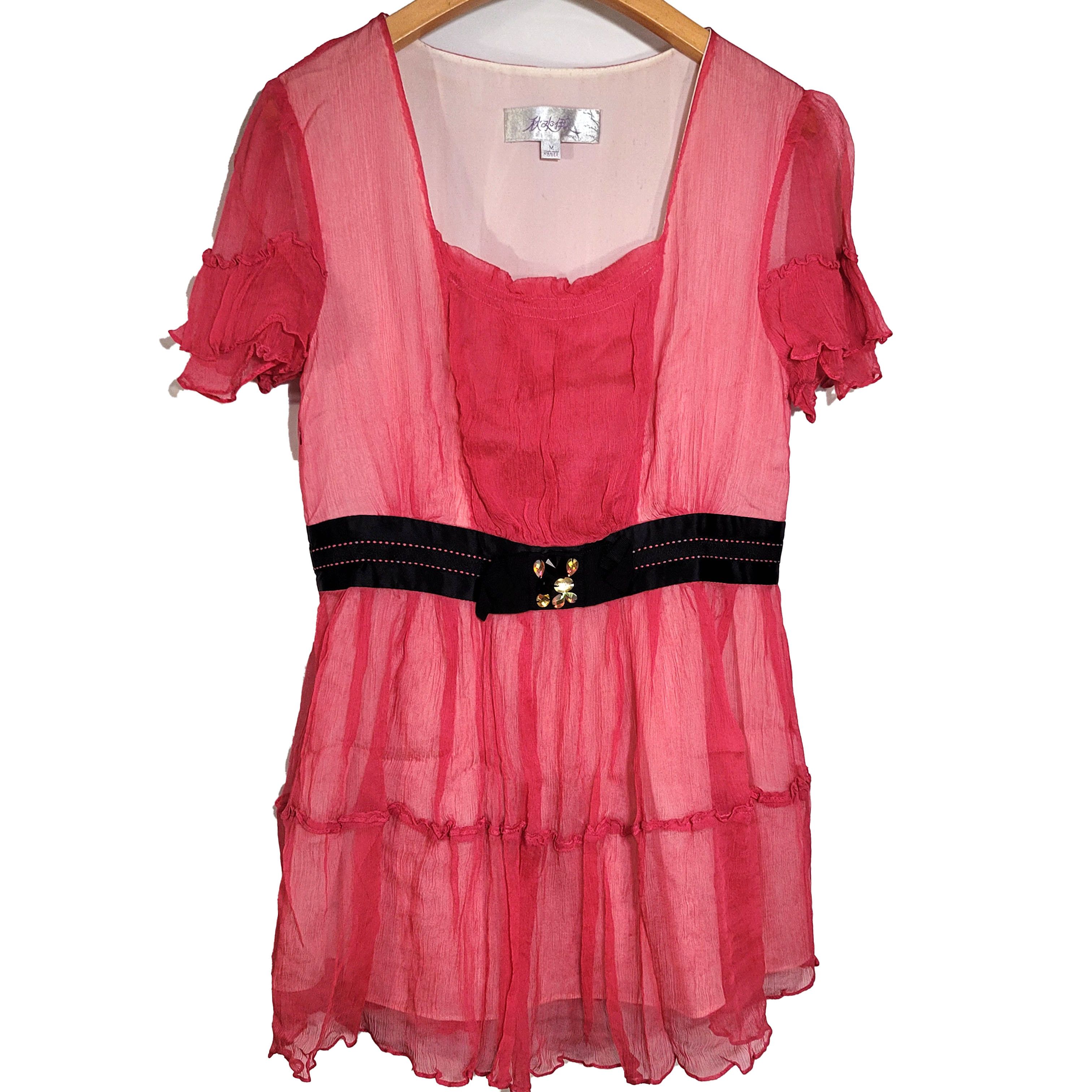 Other Women's 100% Silk Size XS Short Sleeve Top Mini Dress SCK244 Size XS / US 0-2 / IT 36-38 - 1 Thumbnail
