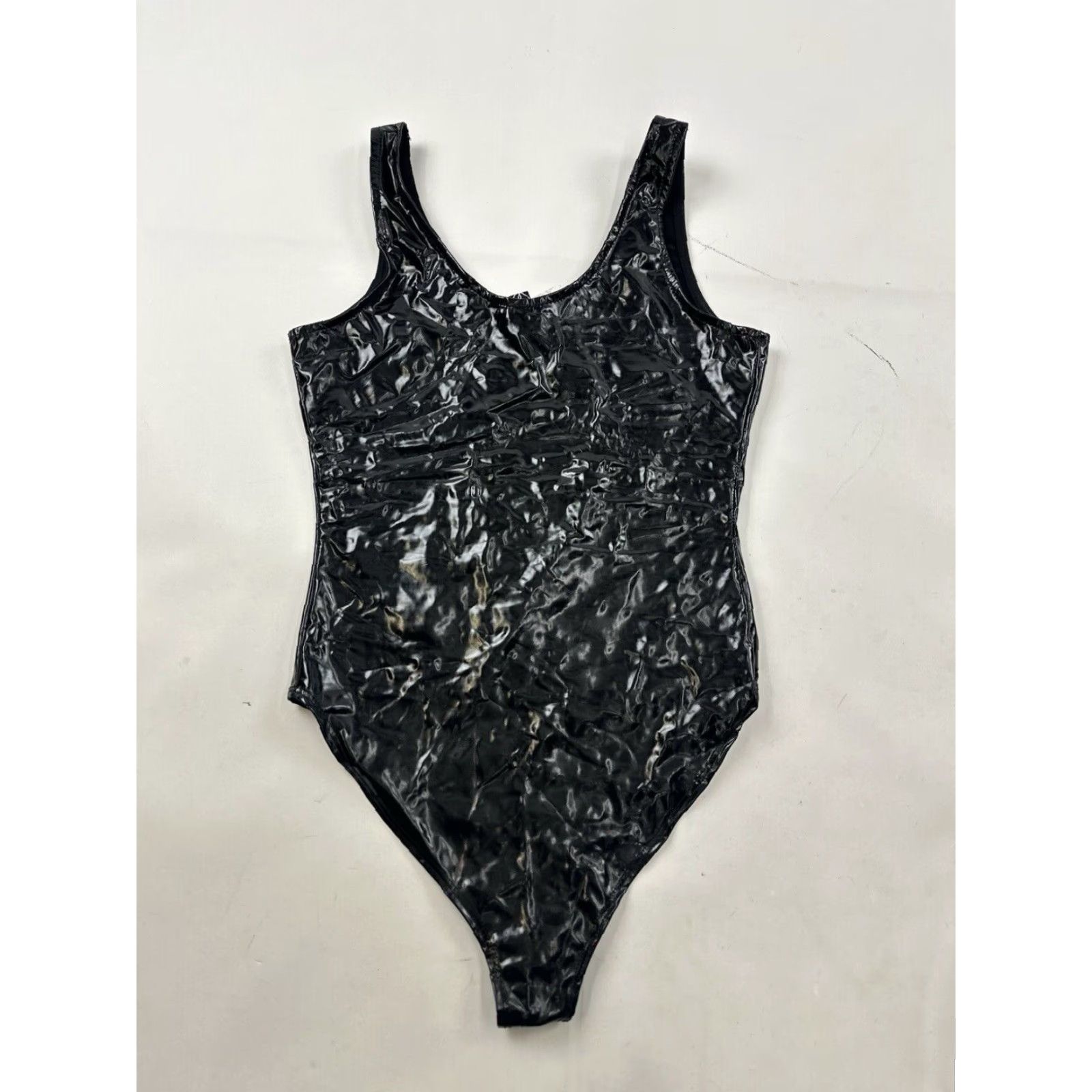Vintage Windsor Women's Black Pleather Tank Bodysuit Medium Size M / US 6-8 / IT 42-44 - 2 Thumbnail