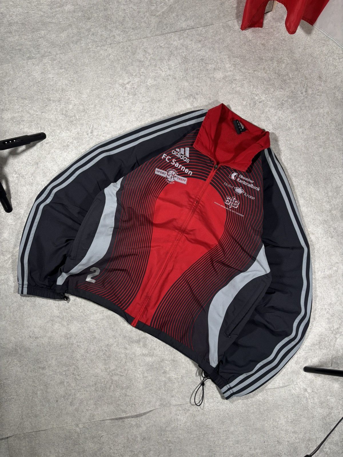Adidas Vintage Adidas FC Sarnen Track Jacket RedBlack Three Stripes Size US L / EU 52-54 / 3 - 1 Thumbnail