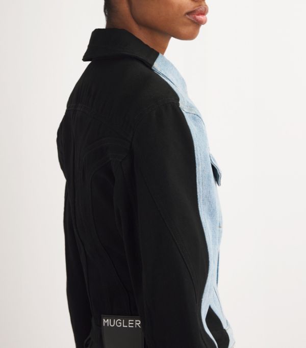 Mugler o1s22i1n1024 Bicolor Denim Jacket in Black & Blue Size XS / US 0-2 / IT 36-38 - 5 Thumbnail