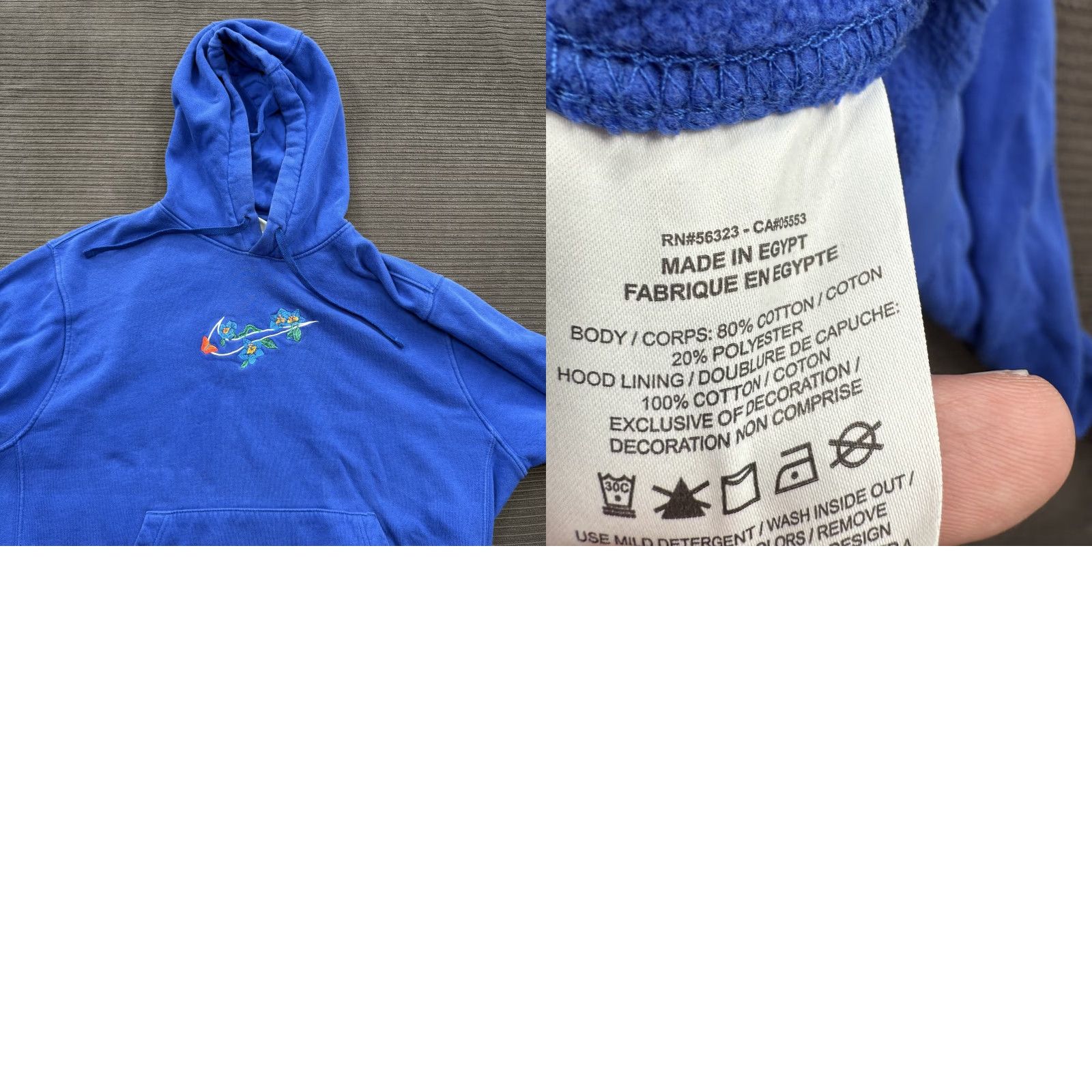 Nike VINTAGE Nike Hoodie Mens Large Blue Floral Swoosh Embroidered Pullover Made In Egypt Size US L / EU 52-54 / 3 - 8 Thumbnail