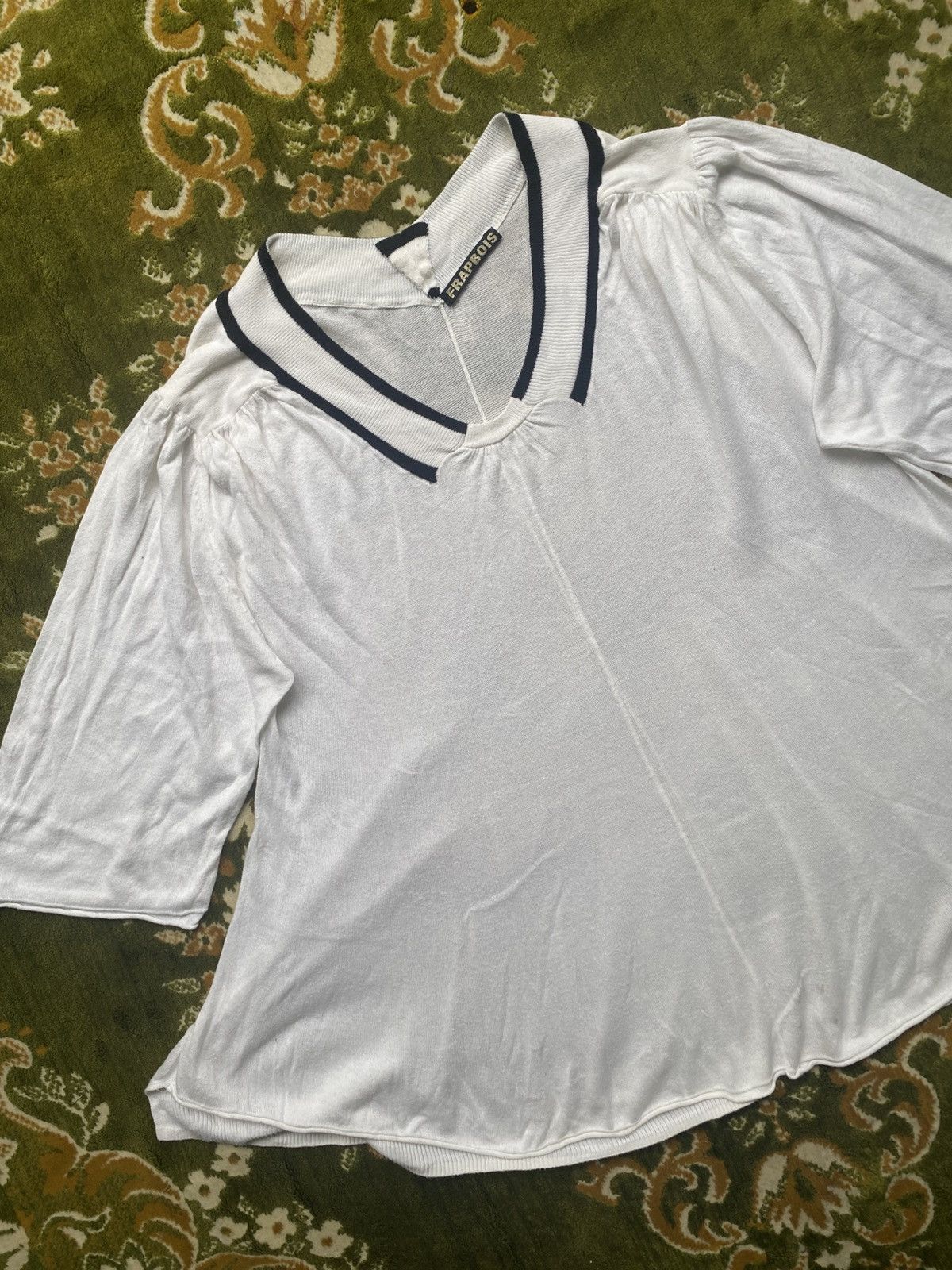 Frapbois 2000s – Frapbois White V Neck Blouse Size ONE SIZE - 2 Thumbnail