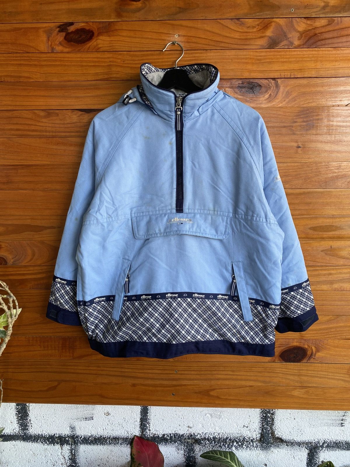 Ellesse × Goldwin Vintage Ellesse Half Zip Hooded Jacket Light Blue Plaid Size US M / EU 48-50 / 2 - 3 Thumbnail