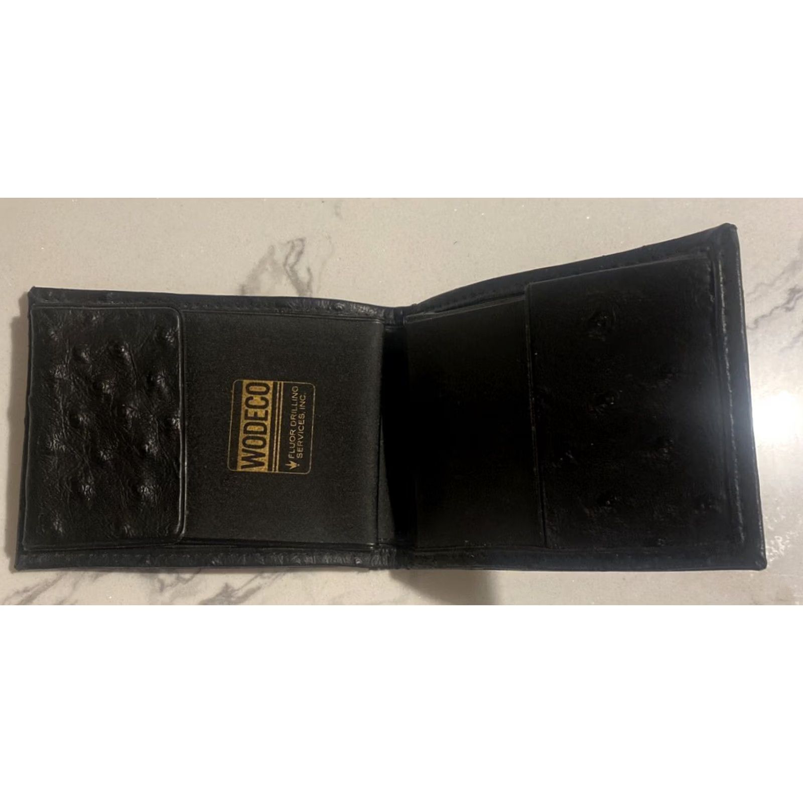 Vintage VINTAGE Black Ostrich Bifold Wallet Wodeco Fluor Drilling Services Size ONE SIZE - 4 Thumbnail