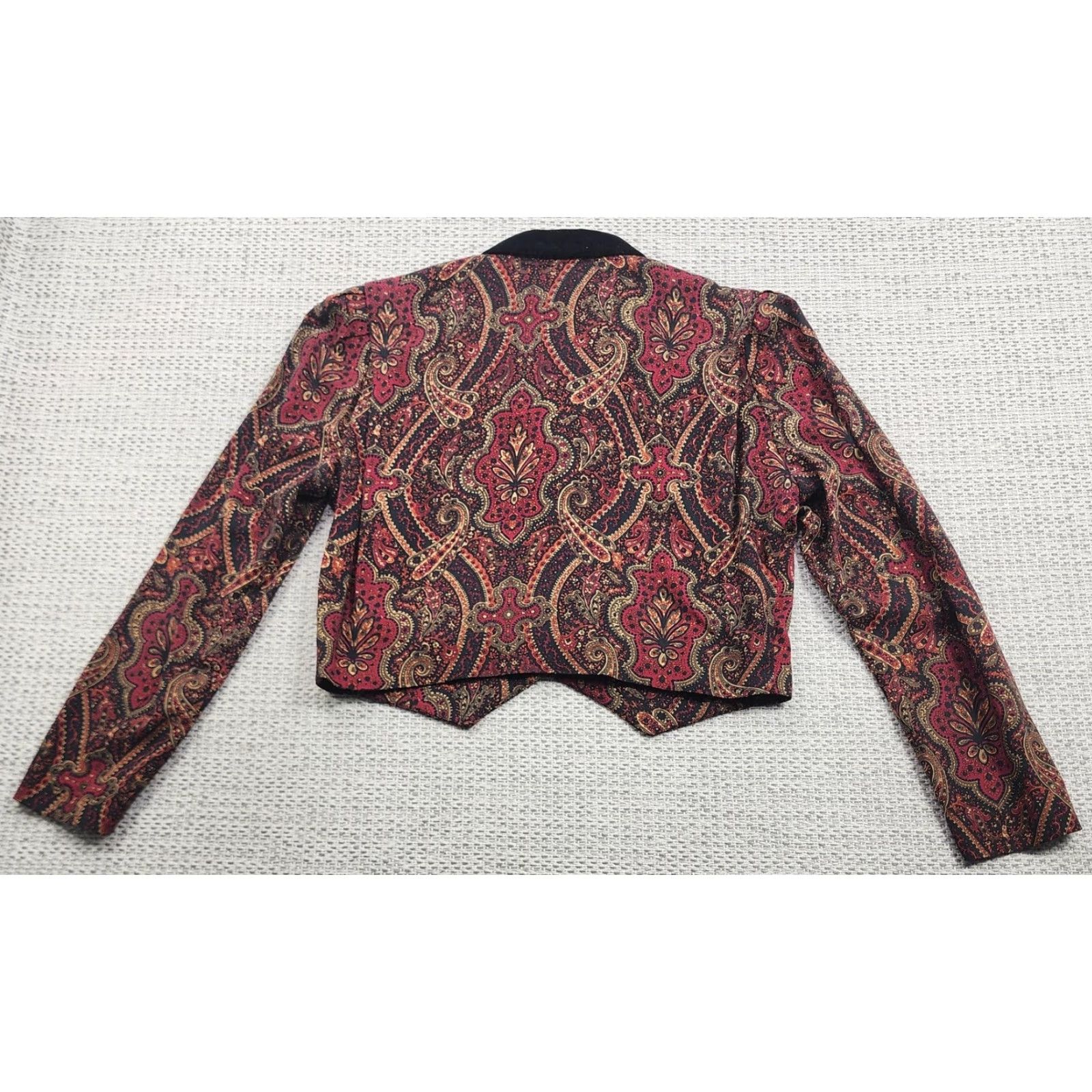 Velvet VINTAGE Karin Stevens Blazer Womens 4P Petite Red Black Paisley Velvet Trim 90s Size S / US 4 / IT 40 - 5 Thumbnail