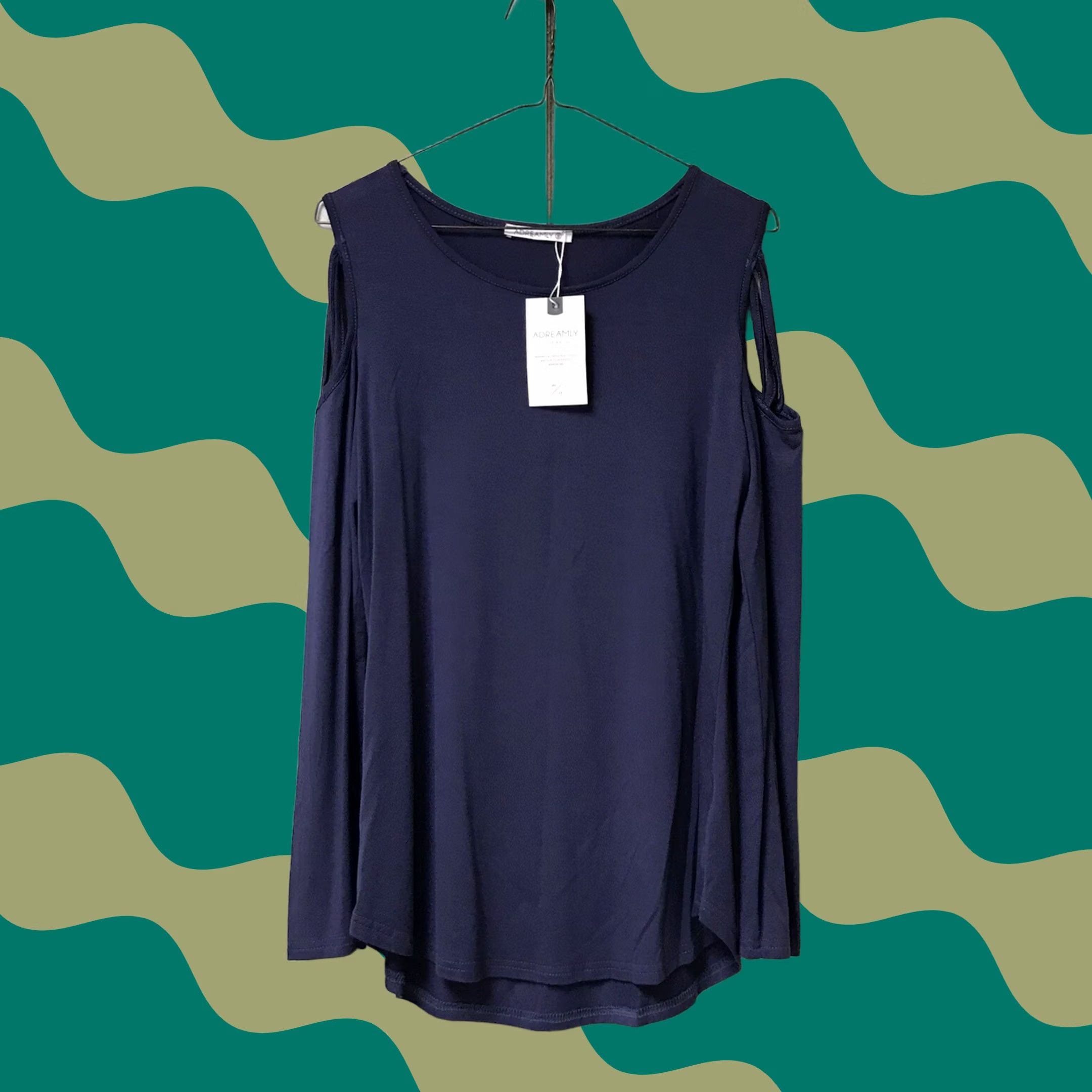 Vintage ADREAMLY Women Navy Blue Scoop Neckline Cold Shoulder Long Sleeve Top Blouse S Size S / US 4 / IT 40 - 1 Thumbnail