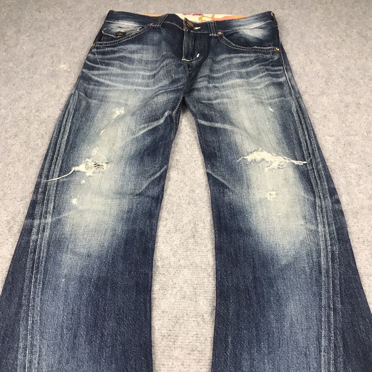Edwin × Japanese Brand FLARE DENIM😈EDWIN BLUE TRIP DISTRESSED BOOTCUT DENIM PANT Size US 30 / EU 46 - 4 Thumbnail