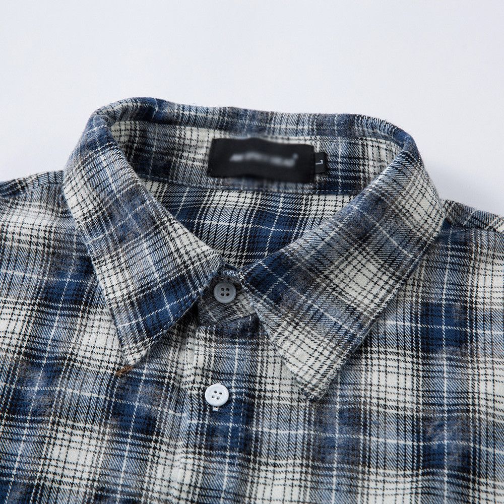 Japanese Brand × Vintage Men's distressed raw edge retro casual plaid shirt Size US L / EU 52-54 / 3 - 3 Thumbnail