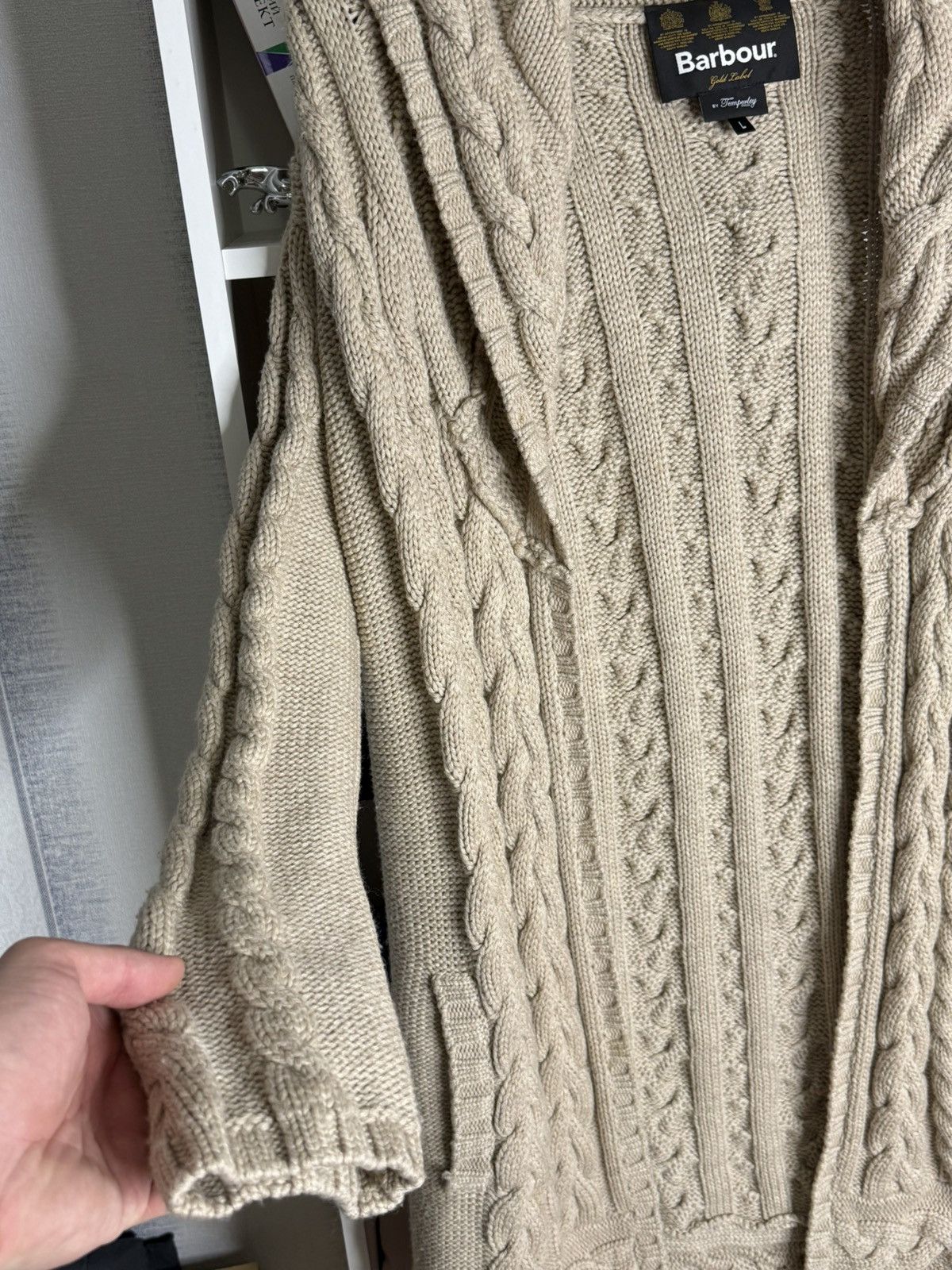 Barbour Barbour Gold Label Cable knit Beige Heavy cardigan wmns sz L Size L / US 10 / IT 46 - 4 Thumbnail