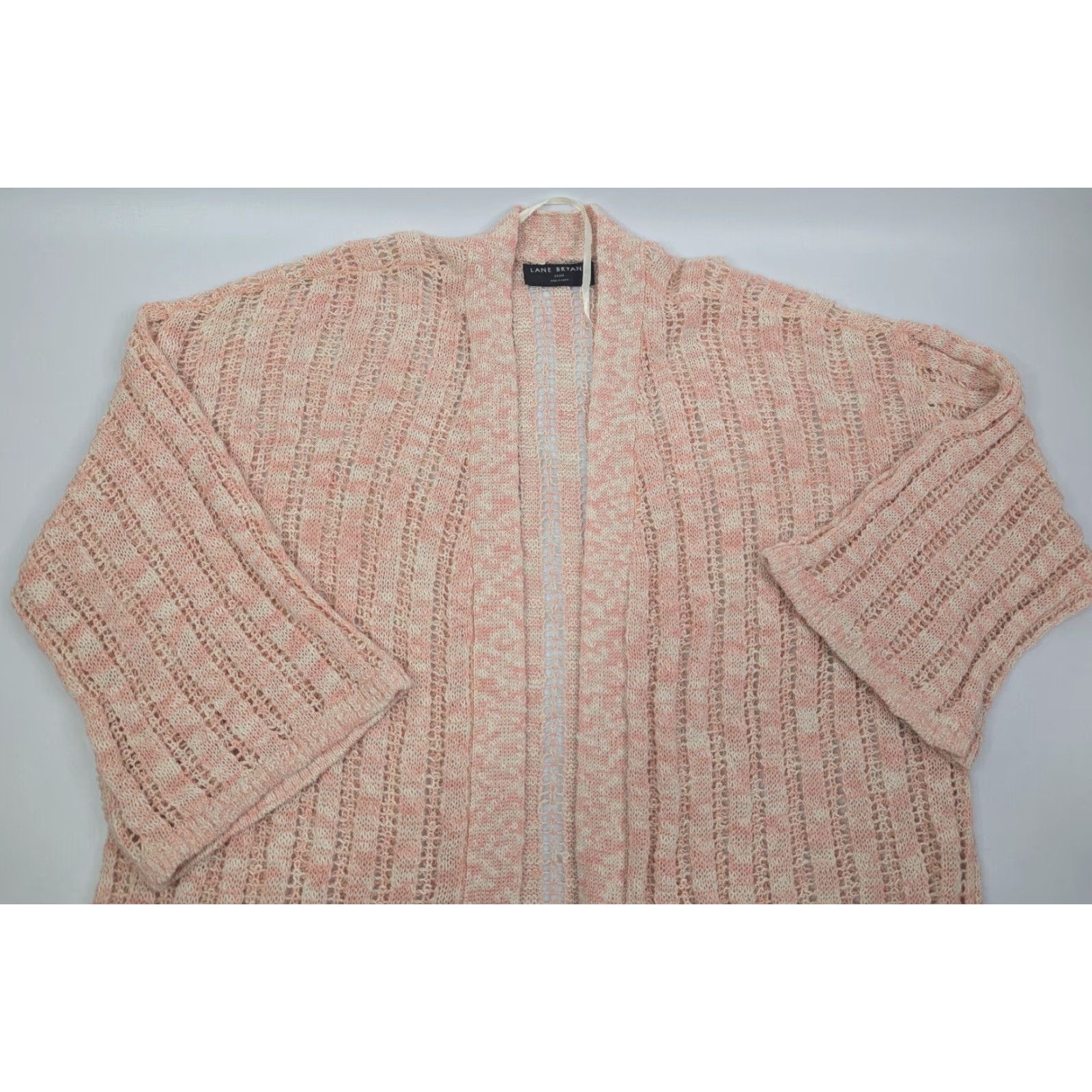 Vintage VINTAGE Lane Bryant Women's Plus 22/24 Pink White Open Knit Dolman Sleeve Cardigan Size 3XL / US 20-22 - 6 Thumbnail