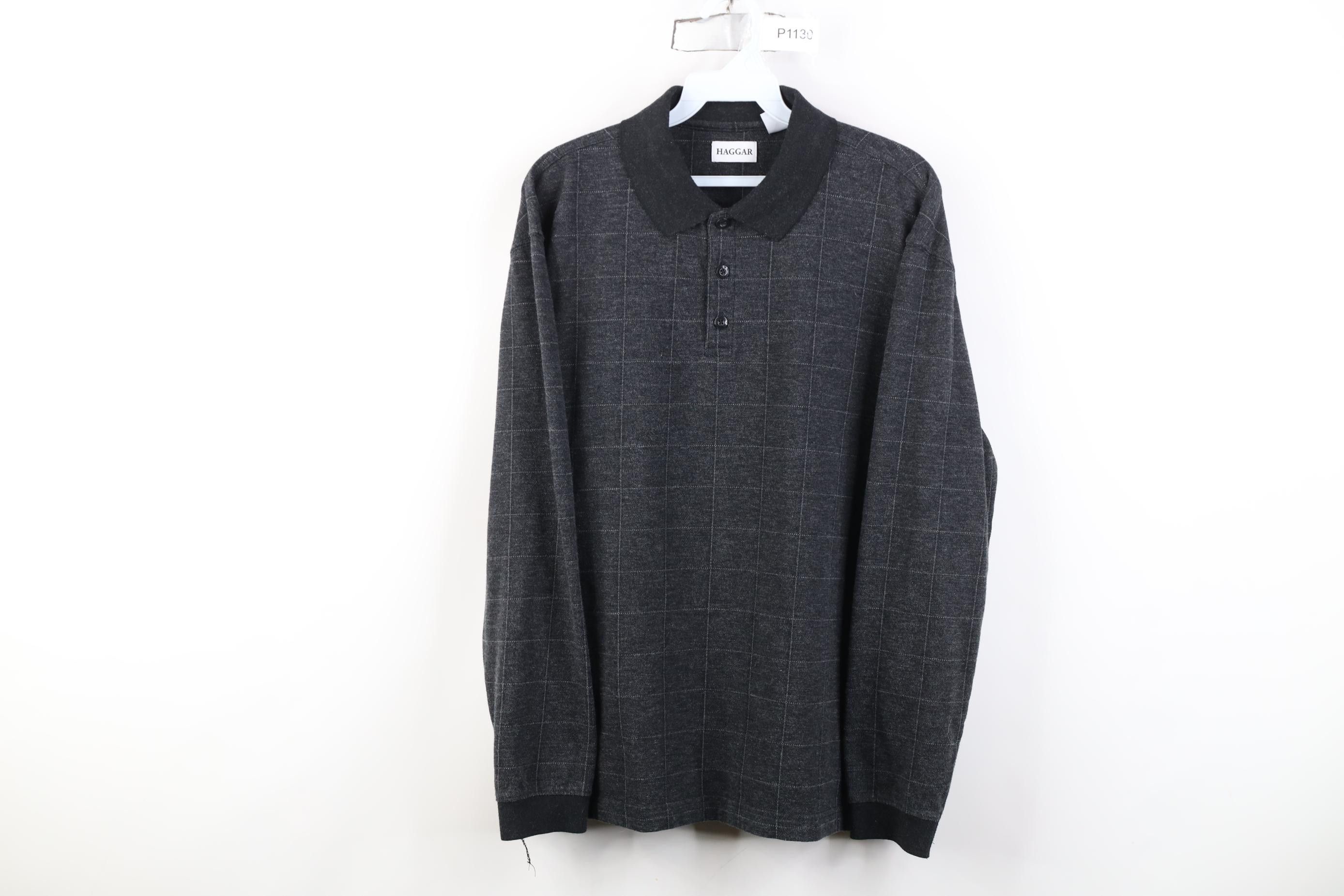Vintage Vintage 90s Streetwear Long Sleeve Polo Shirt Gray Plaid Size US L / EU 52-54 / 3 - 1 Thumbnail