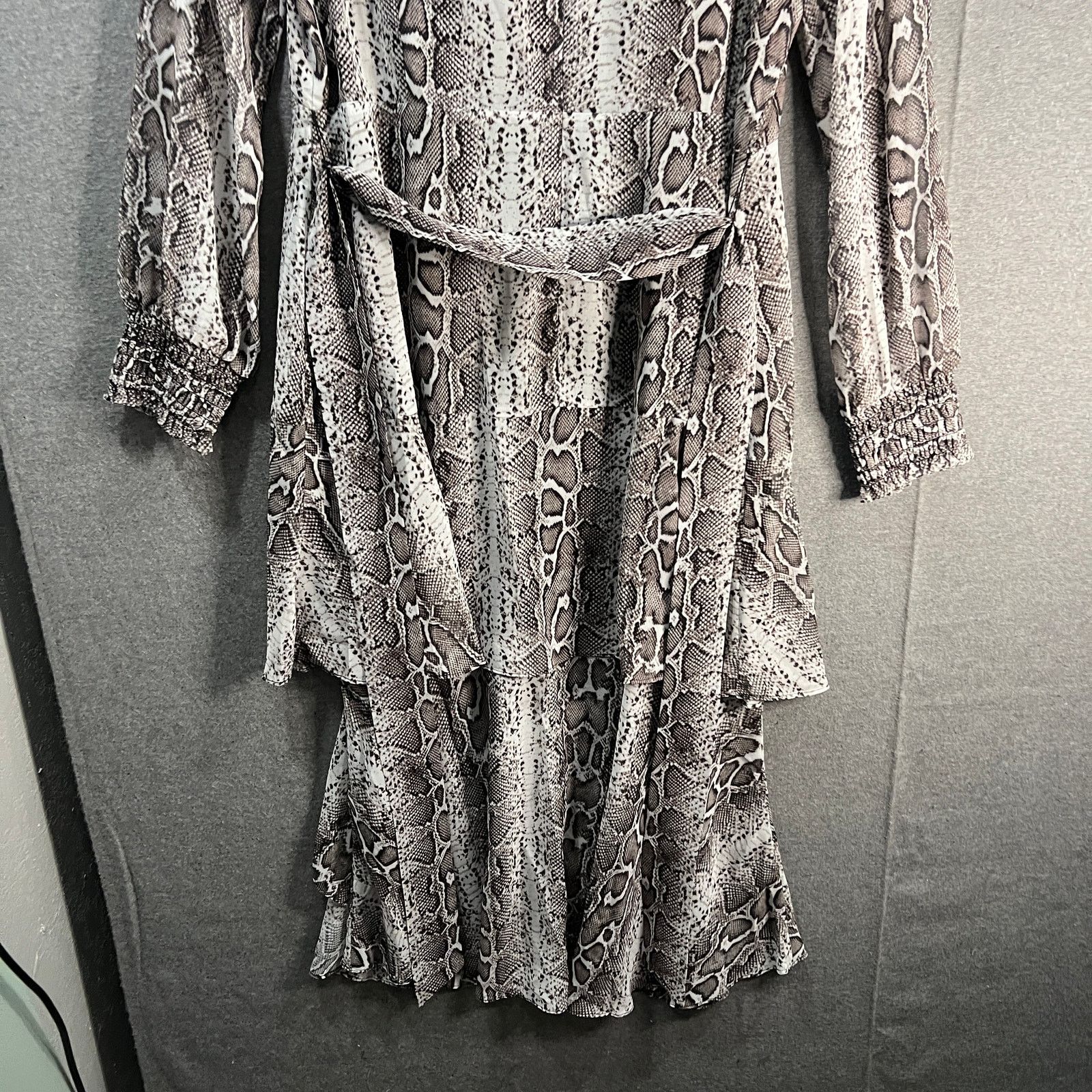 Other Sam Edelman Snakeskin Tiered Ruffle Midi Dress Grey Size L / US 10 / IT 46 - 18 Thumbnail