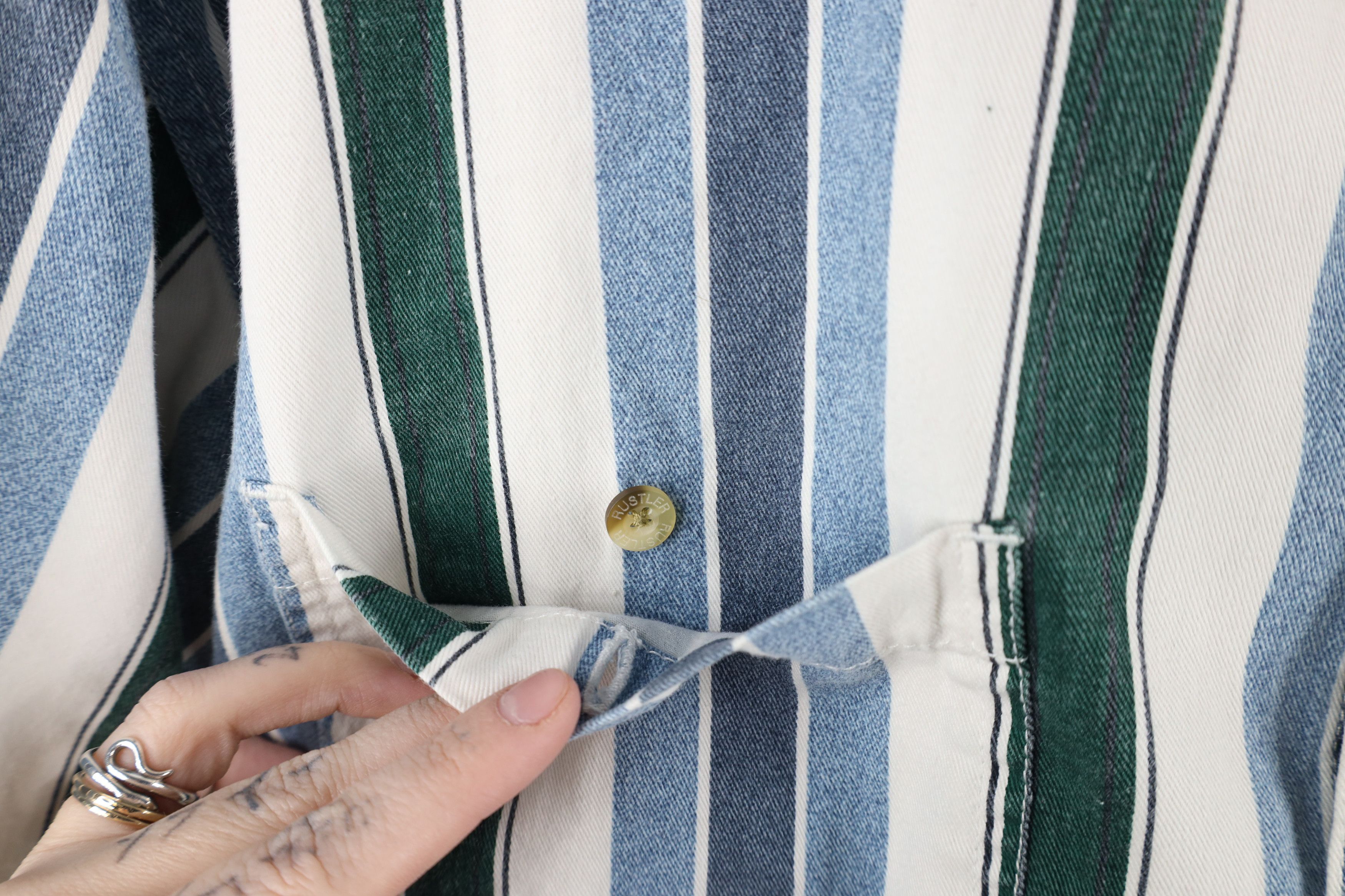 Vintage Vintage 90s Streetwear Striped Block Denim Button Shirt Size US L / EU 52-54 / 3 - 4 Thumbnail