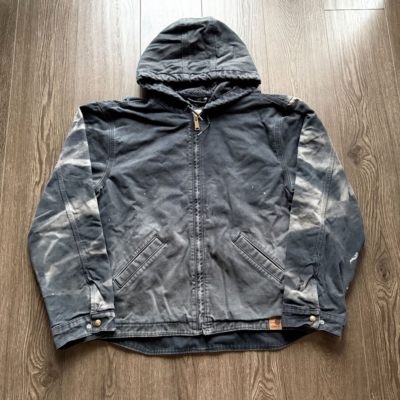 Carhartt VINTAGE Carhartt Jacket Hooded 90s Black XL Men Bomber Workwear Distressed Smokey Honeycomb - Hooded Size US XL / EU 56 / 4 - 3 Thumbnail
