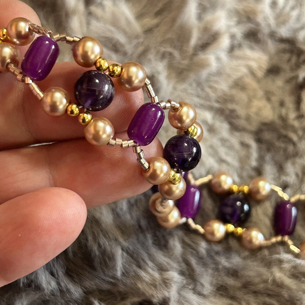 Handmade Handcrafted light champagne Czech glass pearl bracelet Size ONE SIZE - 7 Thumbnail