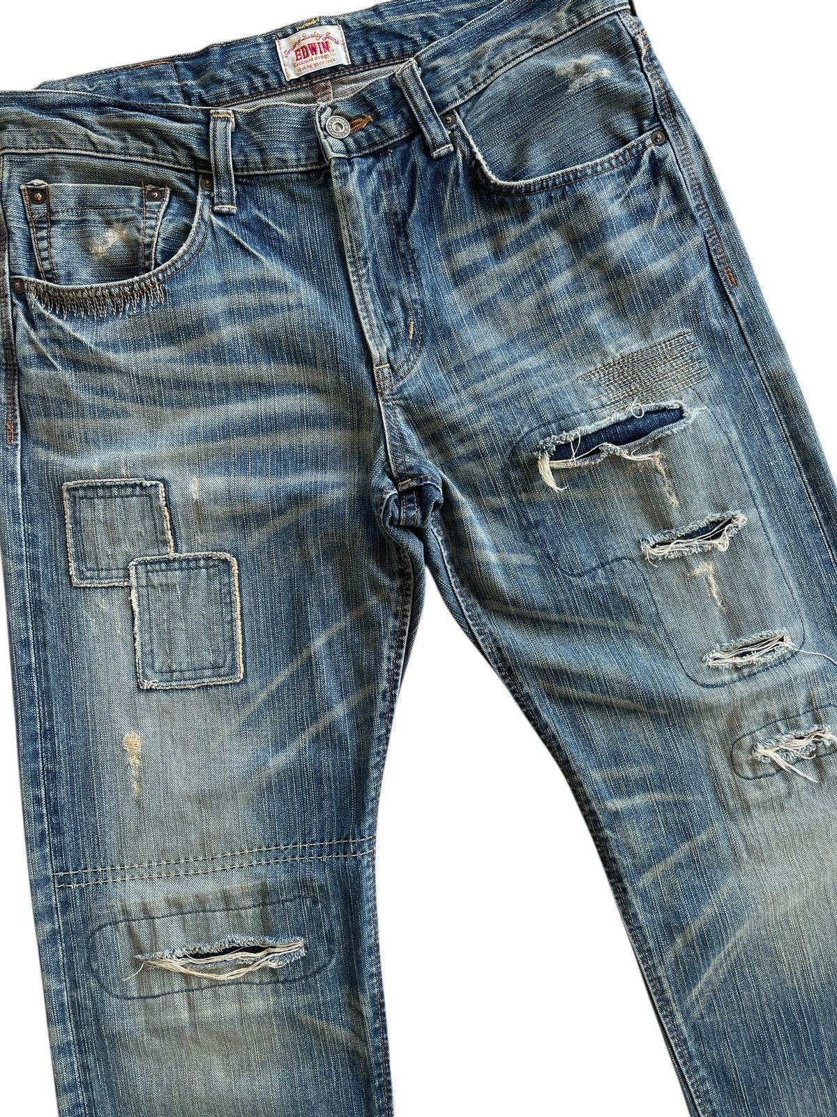 Japanese Brand Vintage Edwin Sashiko Boro Patchwork Distressed Denim Size US 35 - 6 Thumbnail