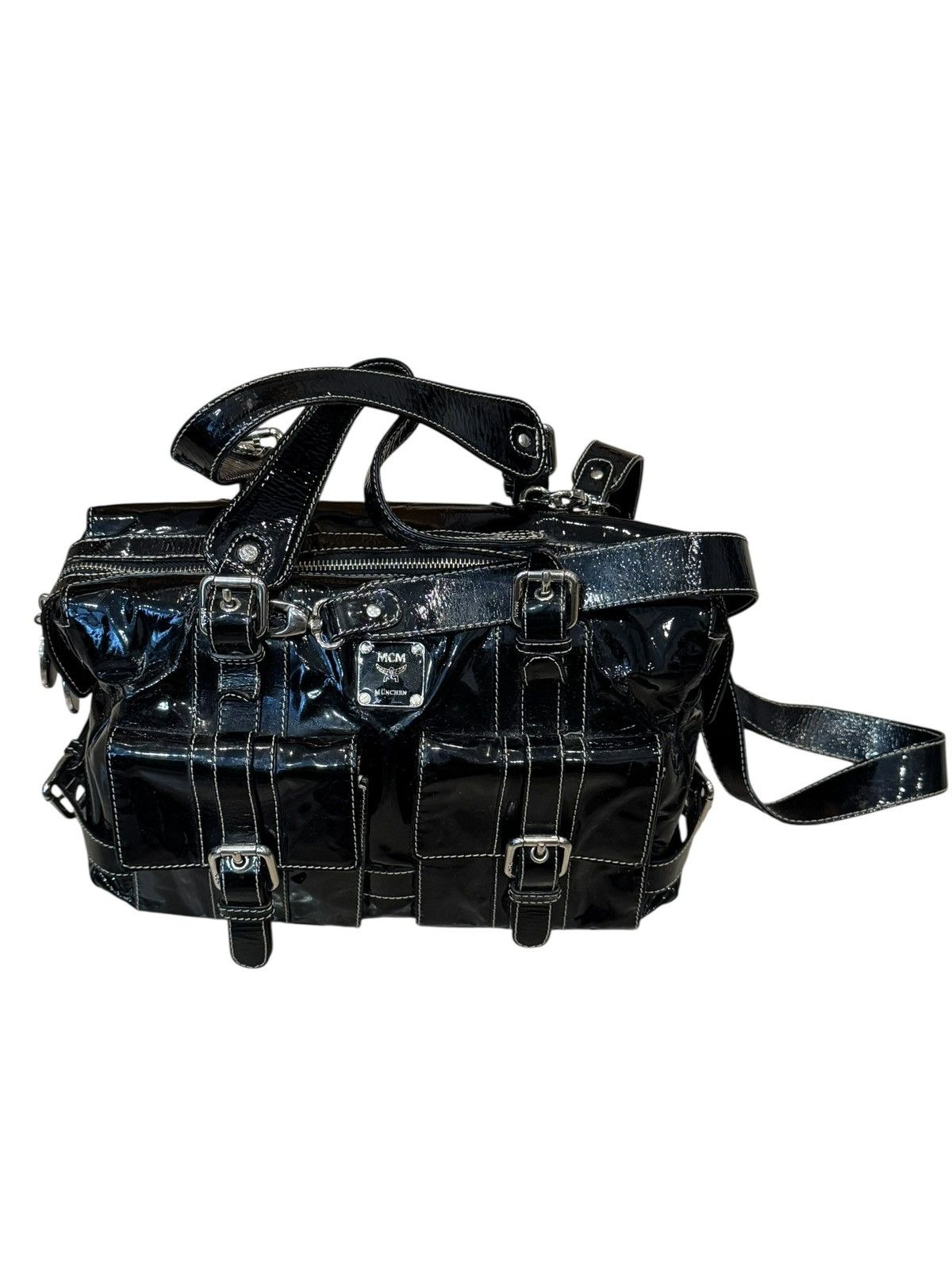 MCM MCM Boston Patent Leather Shiny Shoulder Strap Bag Handbag Size ONE SIZE - 5 Thumbnail