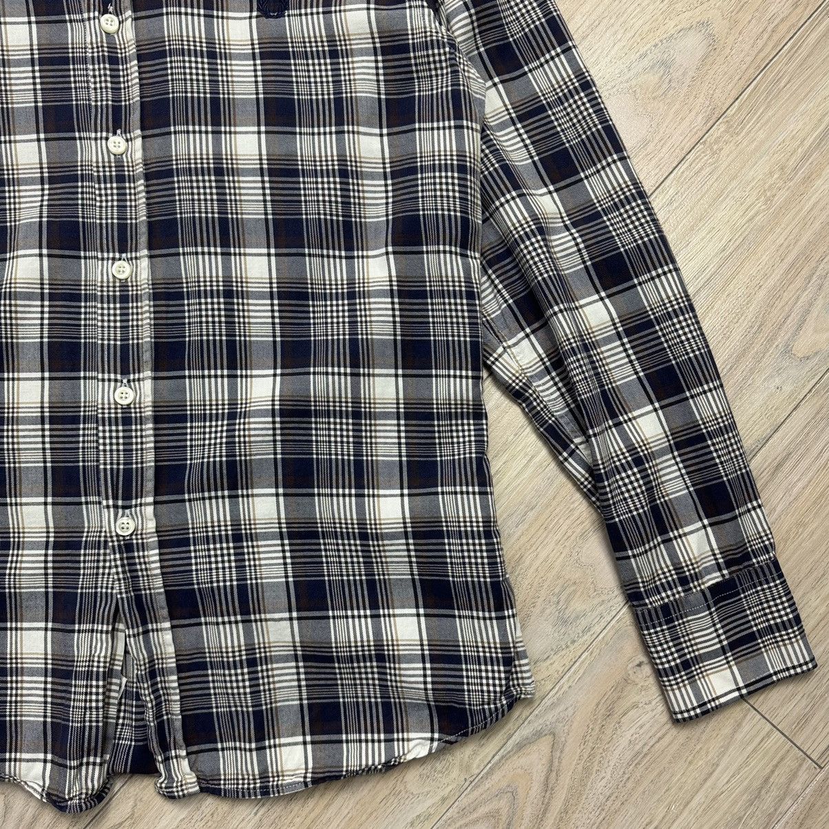 Designer Essential Fred Perry Navy Checkered Slim Fit Button Up Shirt Size US M / EU 48-50 / 2 - 6 Thumbnail
