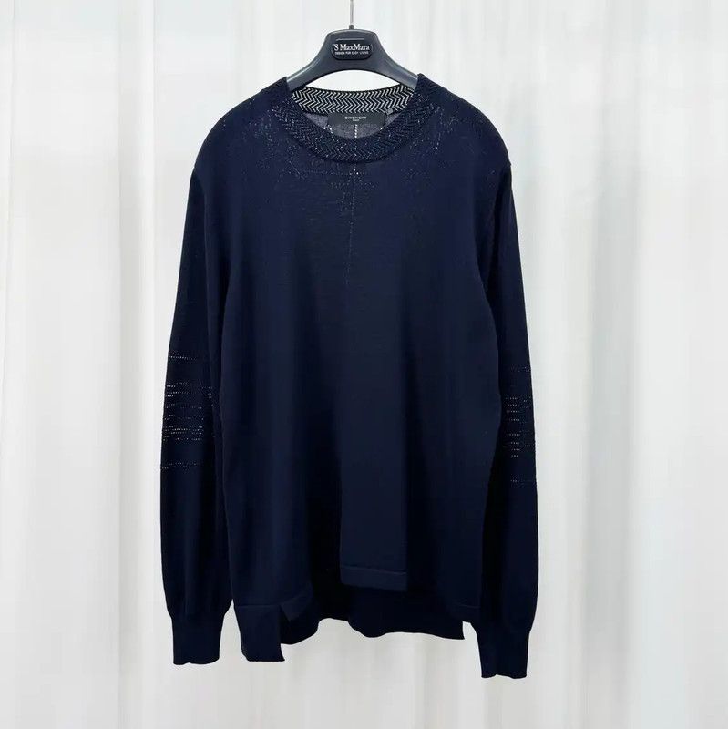 Givenchy Givenchy Deep Blue Wool Blend Logo Knit Sweater 0089 Size US M / EU 48-50 / 2 - 1 Thumbnail