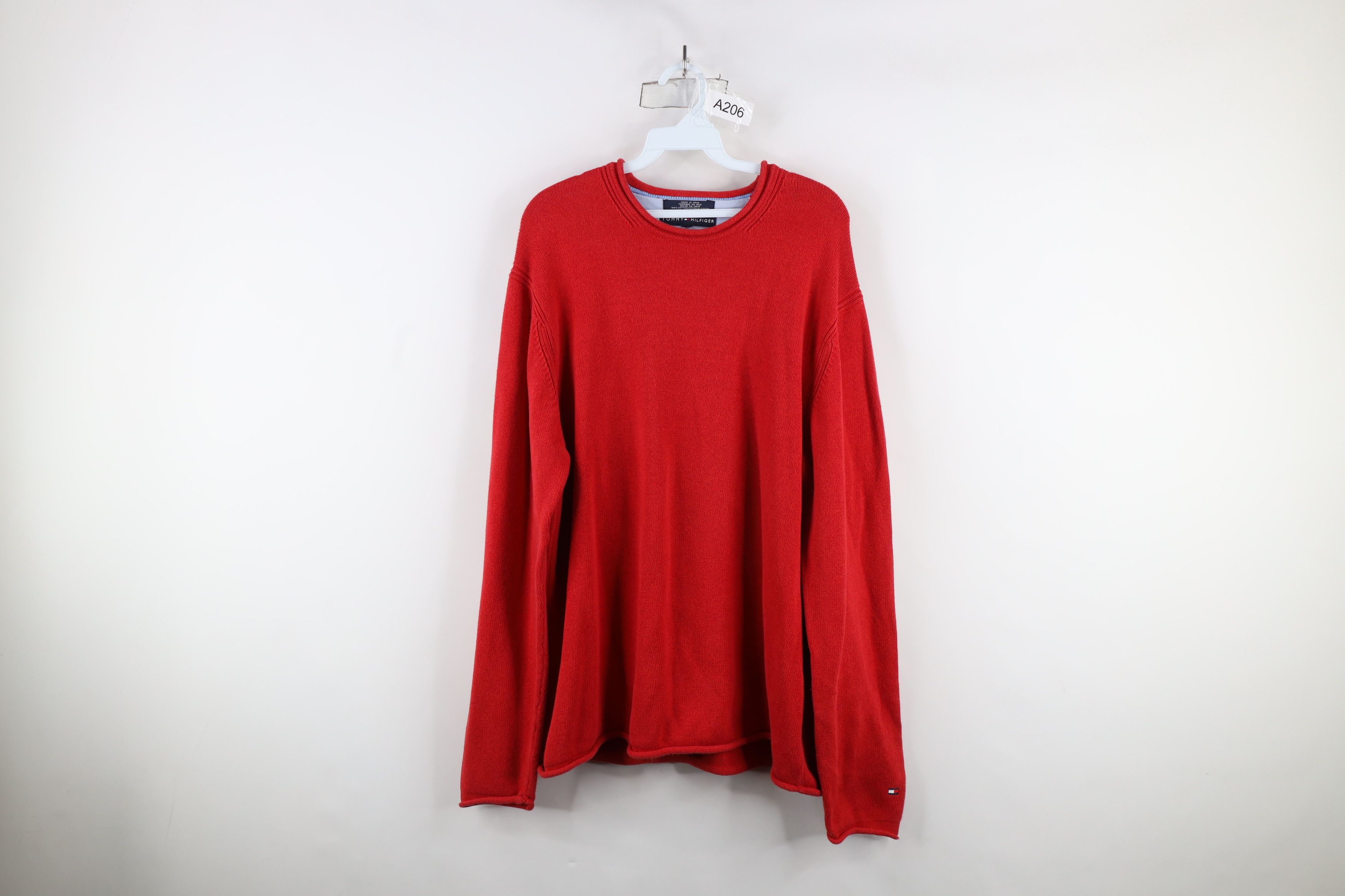Tommy Hilfiger × Vintage Vintage 90s Tommy Hilfiger Cotton Marled Knit Sweater Red Size US L / EU 52-54 / 3 - 1 Thumbnail