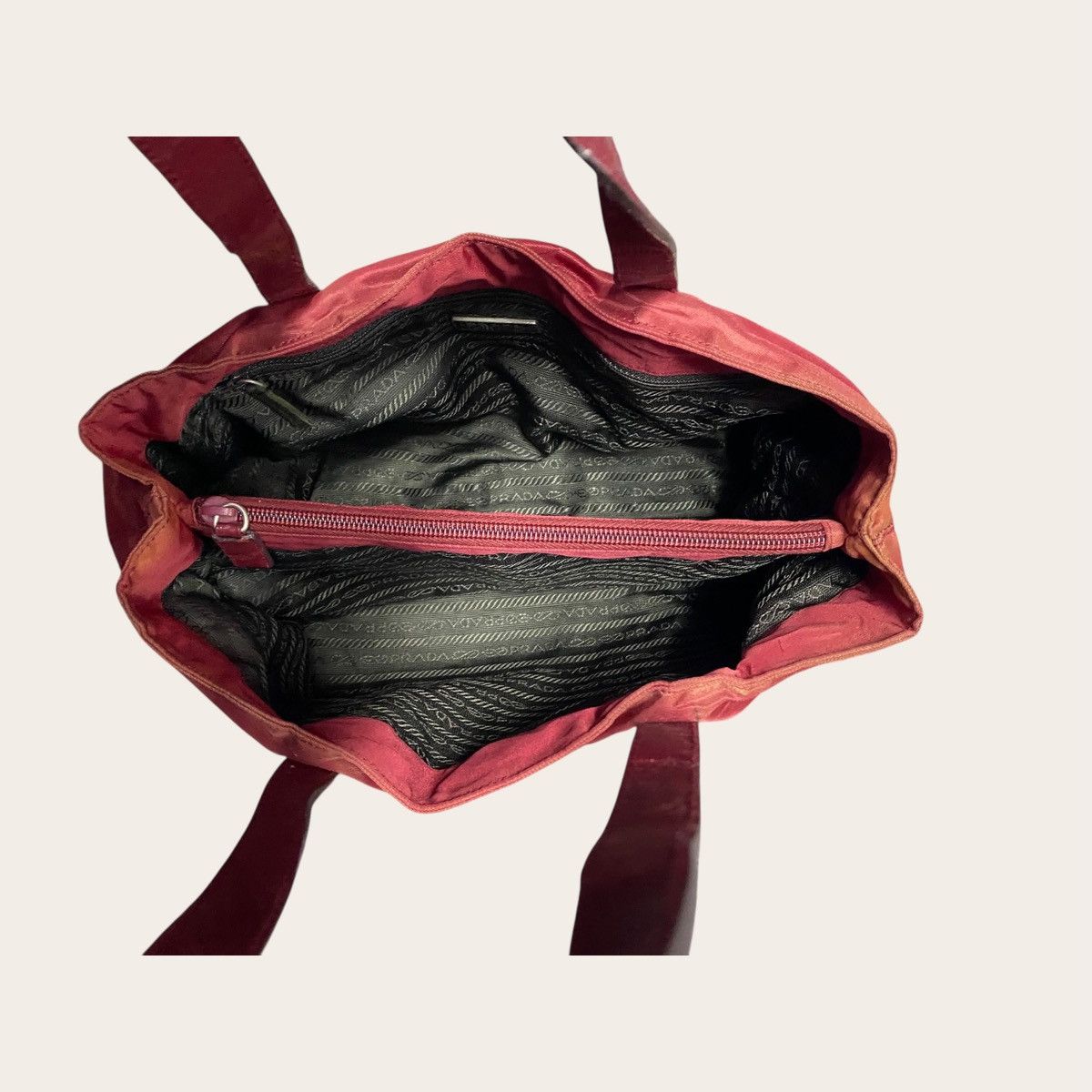 Prada Prada Burgundy Nylon Tote Bag | Leather Handles Size ONE SIZE - 11 Thumbnail