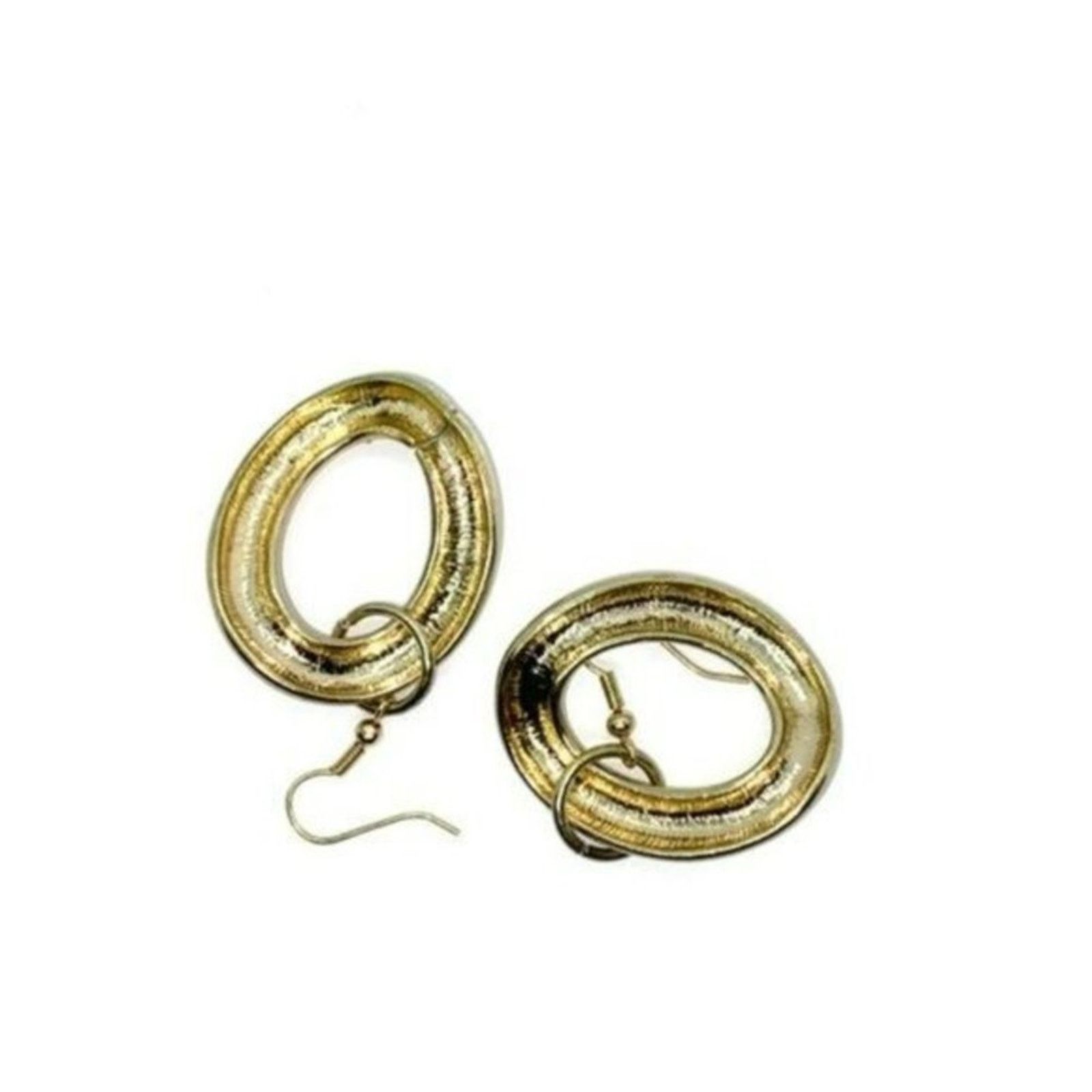 Handmade Gold-Tone Round Circle Dangle Earrings Size ONE SIZE - 3 Thumbnail