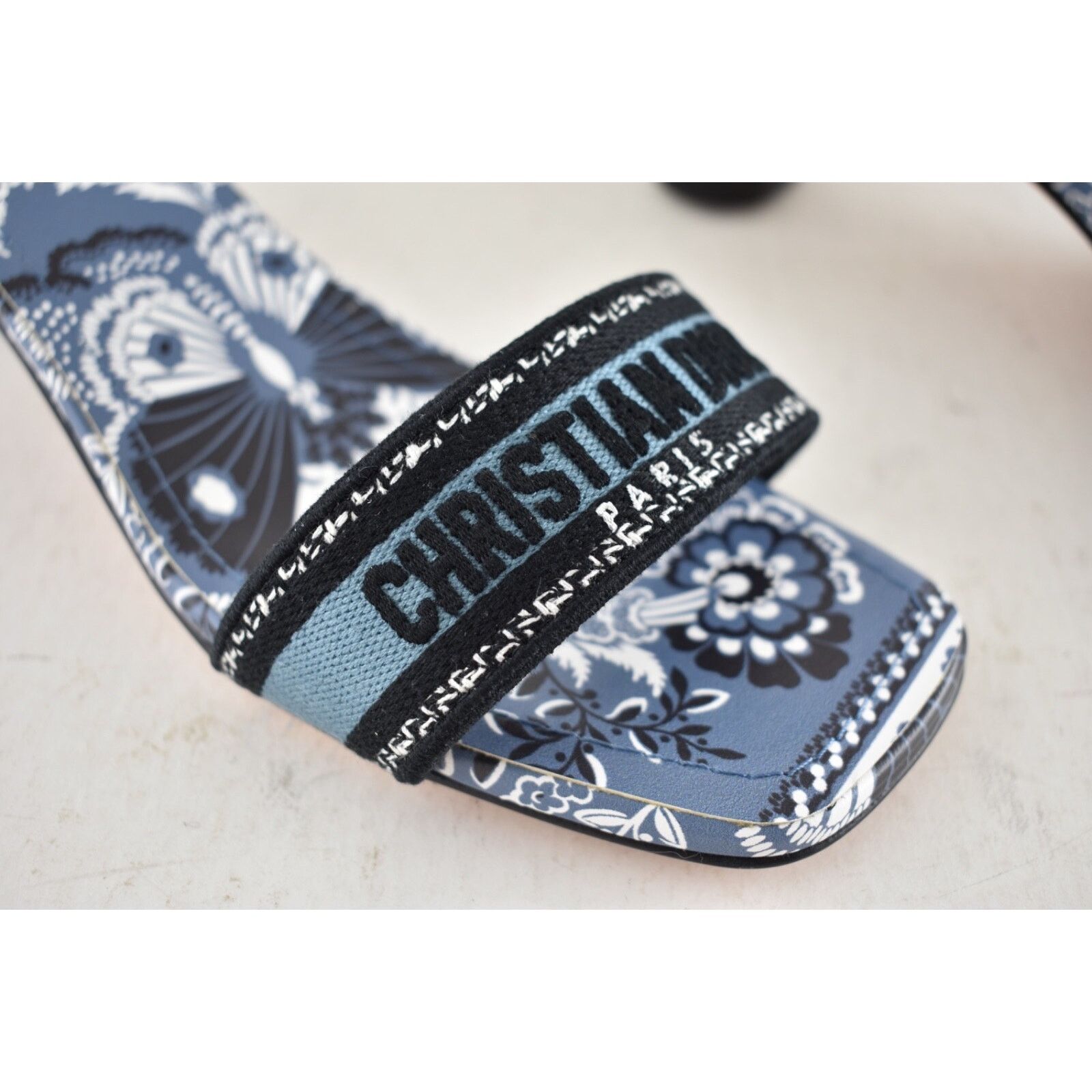 Dior Dior Bandana Embroidered Black Blue Dway Heeled Sandal Size US 10 / IT 40 - 5 Thumbnail