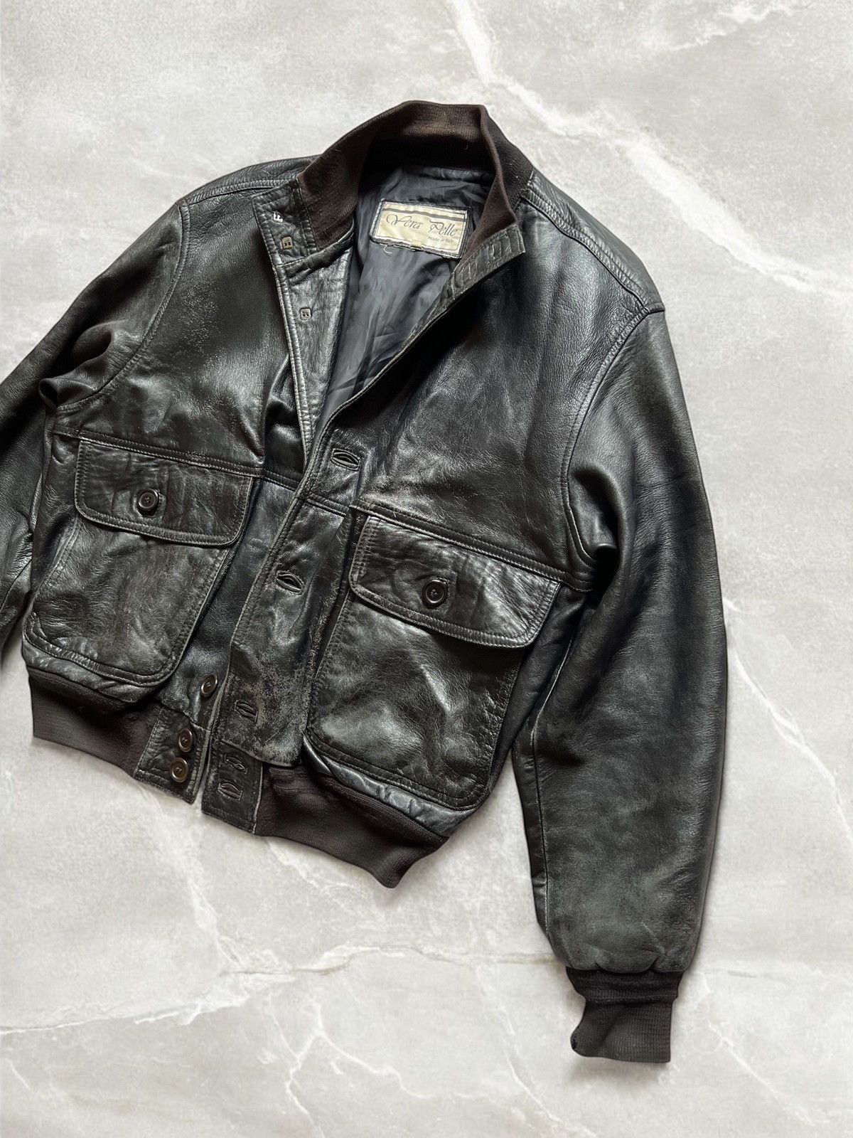 Vera Pelle × Vintage VINTAGE LEATHER JACKET BUTTON UP BOMBER 90s VERA PELLE y2k Size US M / EU 48-50 / 2 - 2 Thumbnail