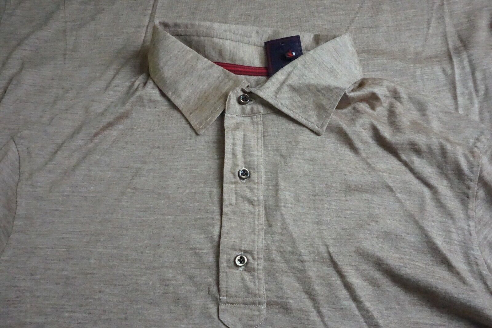 image of Isaia Brown 1/4 Button Up 100% Wool Long Sleeve Mens Shirt S (Size Small)
