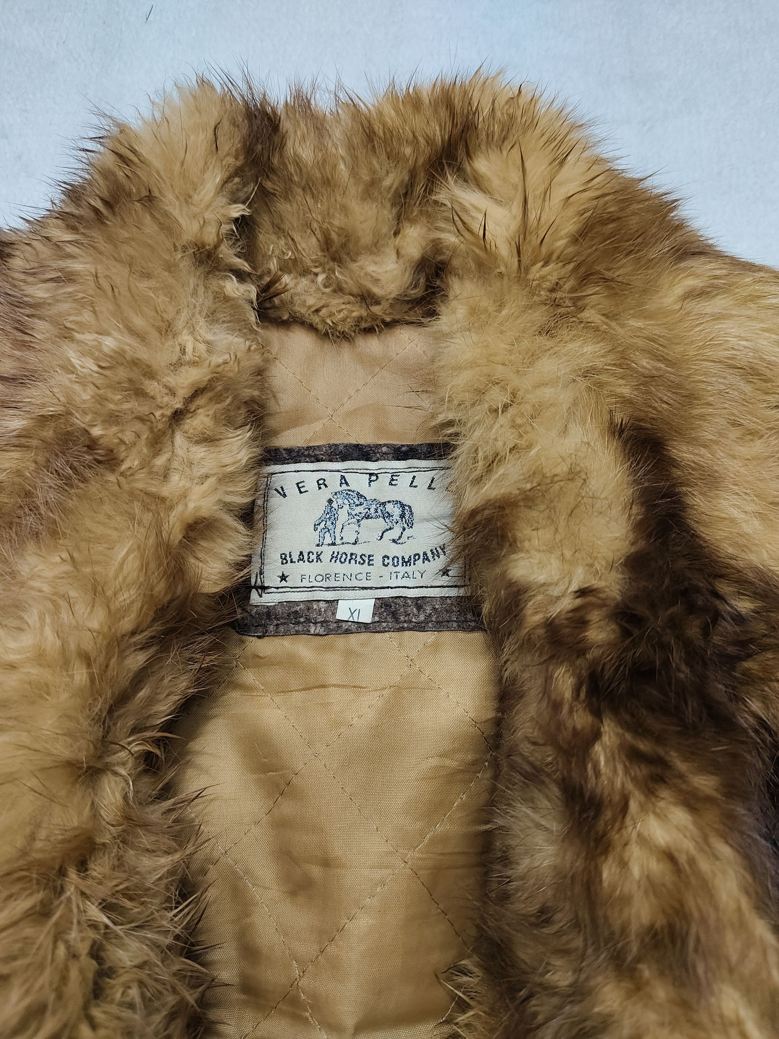 Vera Pelle 90s Black Horse🇮🇹 Heavy Distressed Leather Fur Collar Size XL / US 12-14 / IT 48-50 - 5 Thumbnail