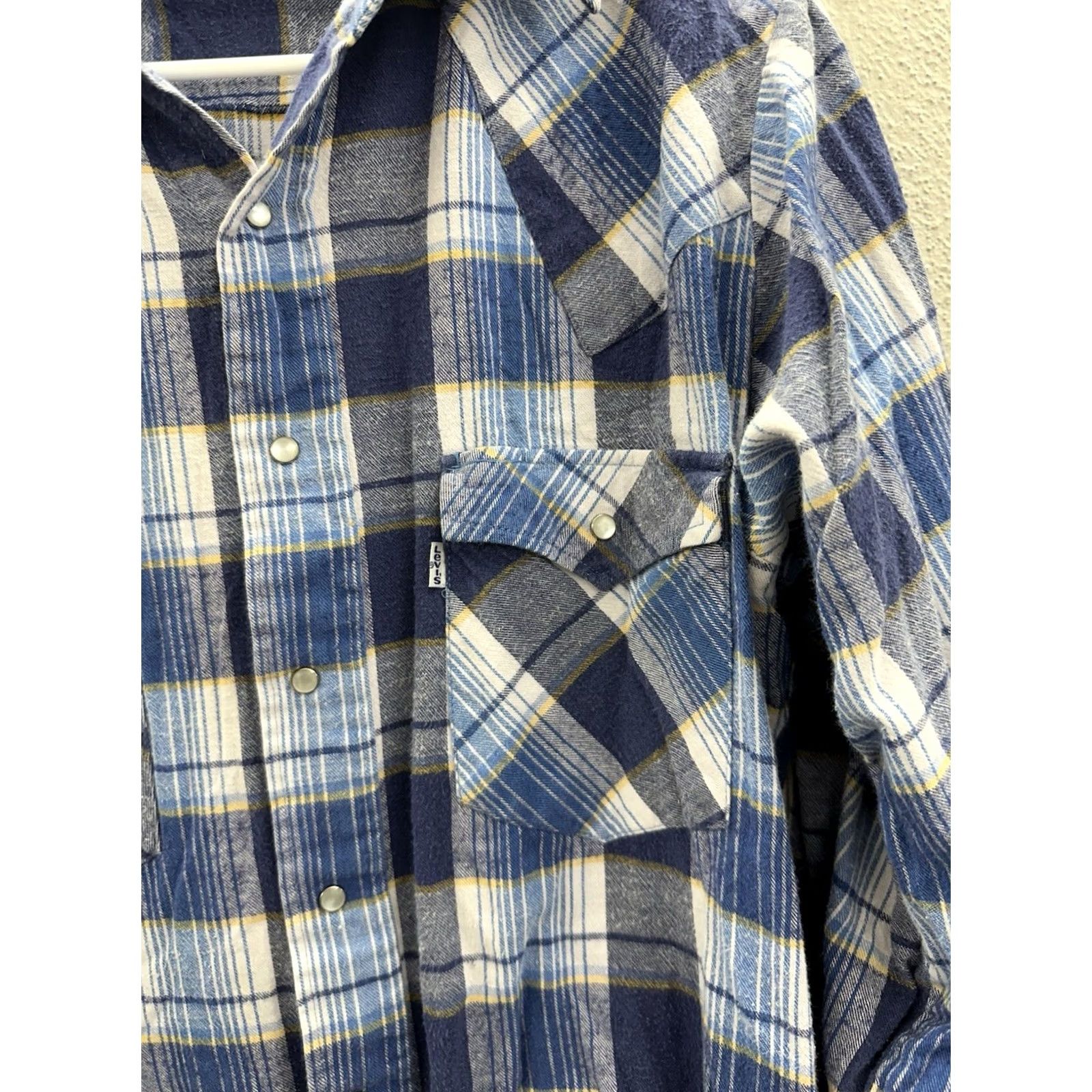 Levi's Levis Shirt Classic Plaid Long Sleeve Pearl Snap Up Vintage Sutter Creek Mens Large Blue Cotton Button-Up 80s 90s Fashion Mens Size US L / EU 52-54 / 3 - 3 Thumbnail
