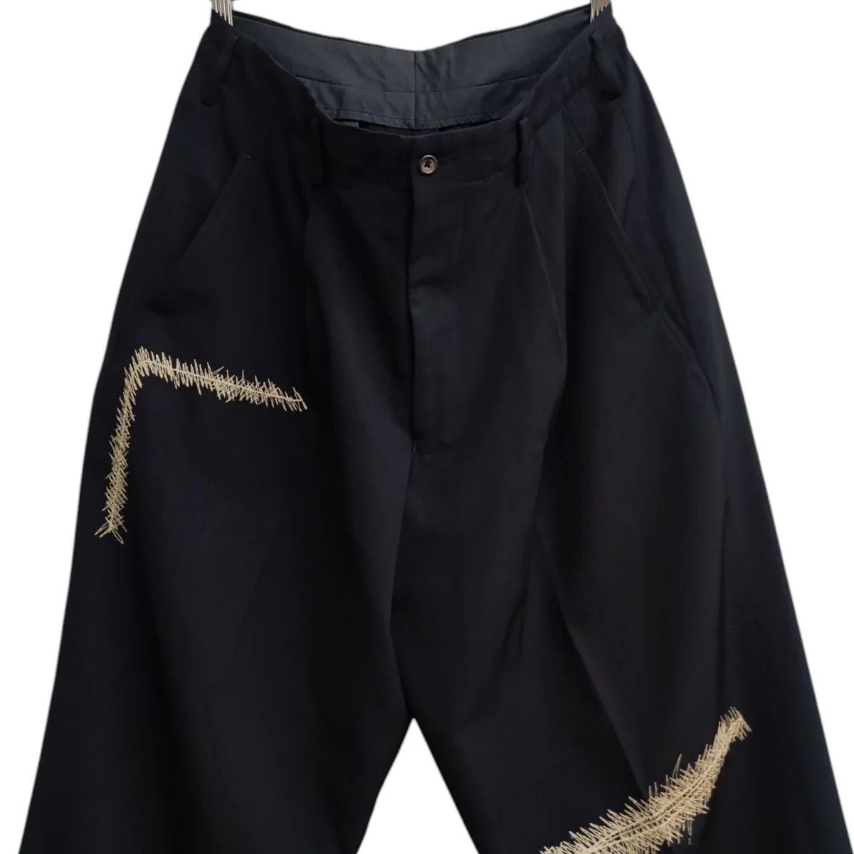 Yohji Yamamoto Yohji Yamamoto pour homme/ 80s Round Logo Scratched Pants Size US 34 / EU 50 - 2 Thumbnail