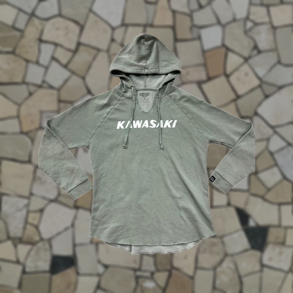 Vintage Kawasaki Womens Sage Green Hoodie Sweatshirt Large Sage Green Womens Hoodie Pullover Raglan Front Kangaroo Pocket Activewear 1966 Heritage Like New Size L / US 10 / IT 46 - 1 Thumbnail