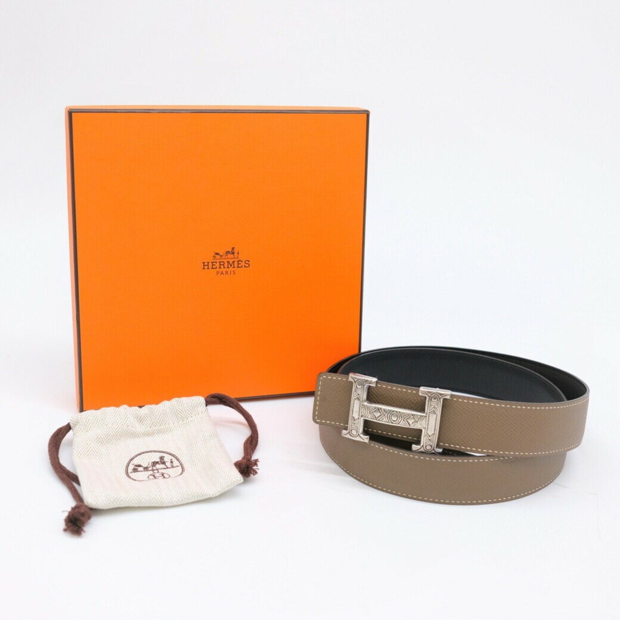 image of Hermes Belt Touareg Constance Etoupe Black Reversible Veau Epsom Box Calf, Women's
