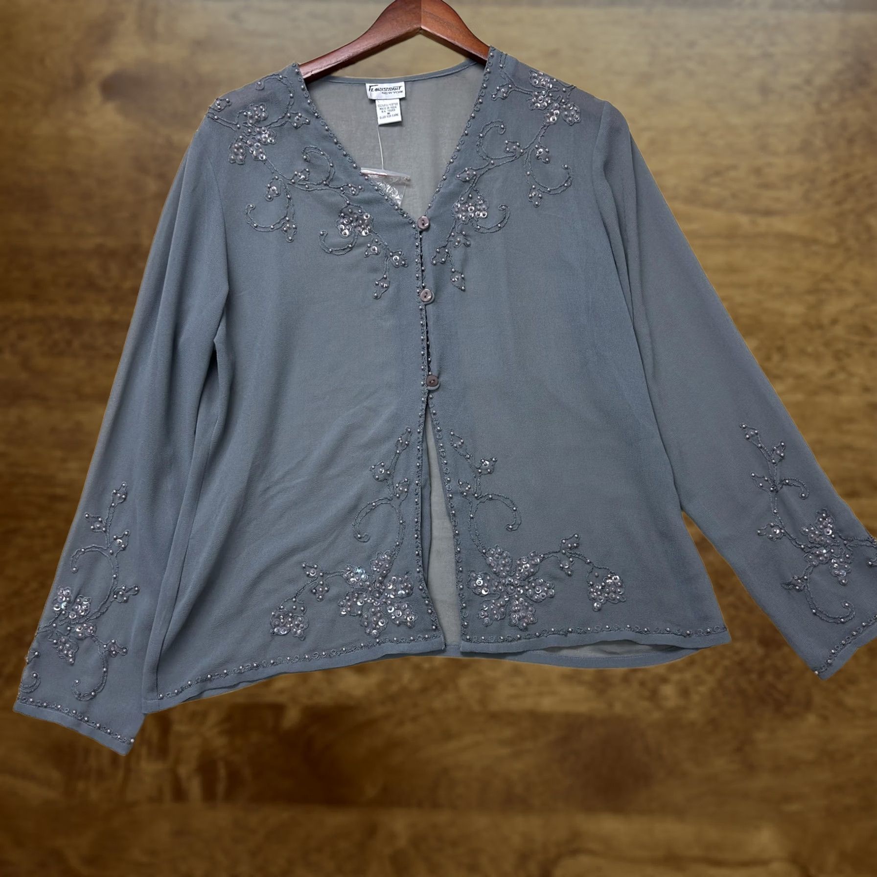 Vintage Florissant Womens Medium Gray Beaded Sequin Chiffon Top for Evening Party Size M / US 6-8 / IT 42-44 - 1 Thumbnail