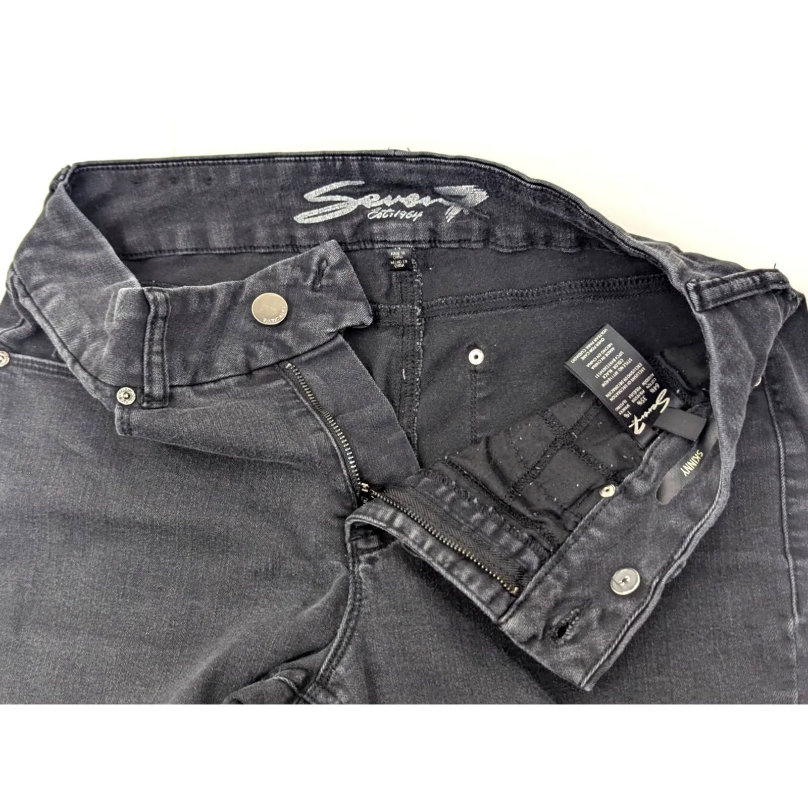 Vintage Seven7 TummyLess High Rise Skinny Denim Pants Black 14 (32x29) Women Size 36" / US 14 / IT 50 - 6 Thumbnail