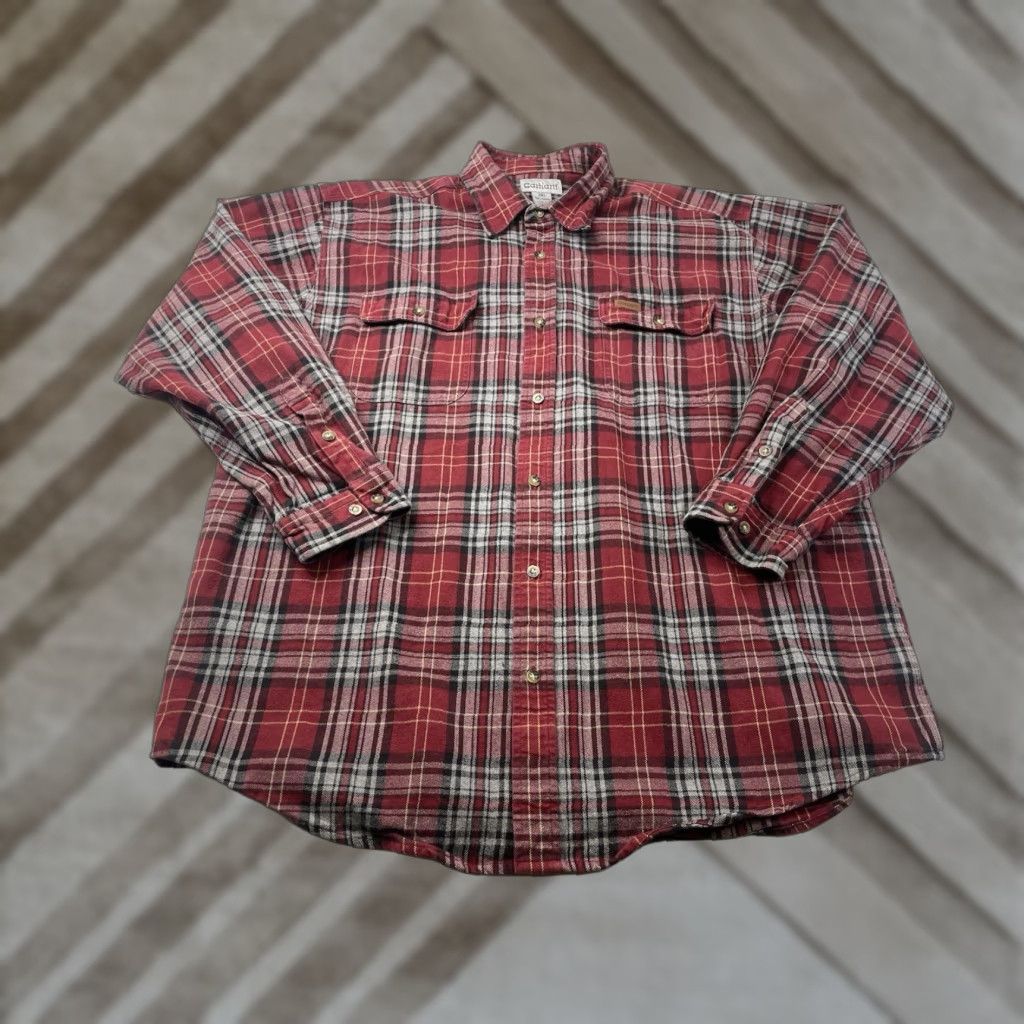 Carhartt Carhartt Shirt Mens 2XL Dark Red Heavy Flannel Button Up Outdoor Workwear S198 Size US XXL / EU 58 / 5 - 1 Thumbnail