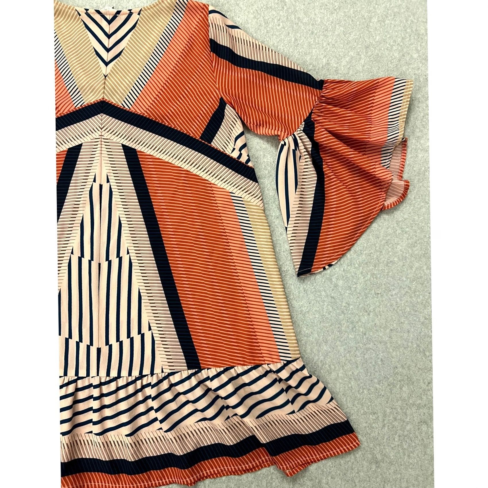 Bell Umgee Blouse Womens S Bell Sleeve Pinstripe Ruffled Multicolor Fall Spring Summer Winter Flowy V-Neck Size S / US 4 / IT 40 - 4 Thumbnail