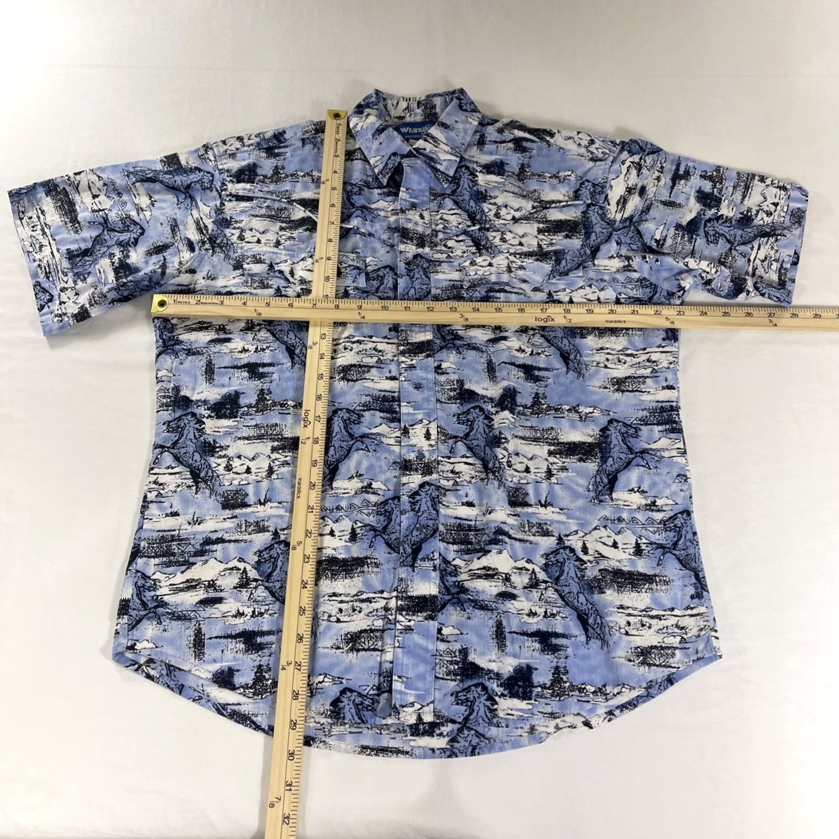 Wrangler VINTAGE Wrangler L Western Shirt Pearl Snap Button Horses AOP Short Sleeve 90s Size US L / EU 52-54 / 3 - 2 Thumbnail