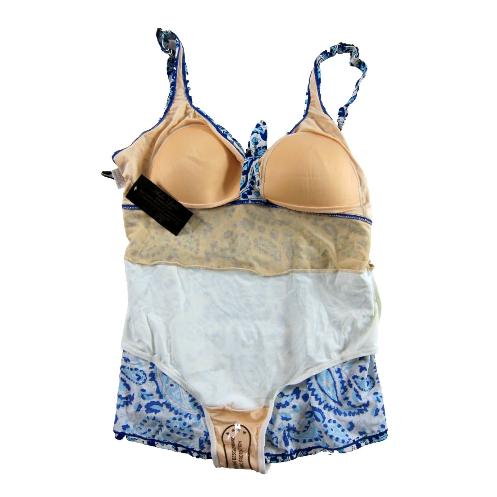 Vintage NWT Alisha Levine Blue White Floral Slimming Modest One Piece Swimsuit Dress 22 Size 3XL / US 20-22 - 5 Thumbnail