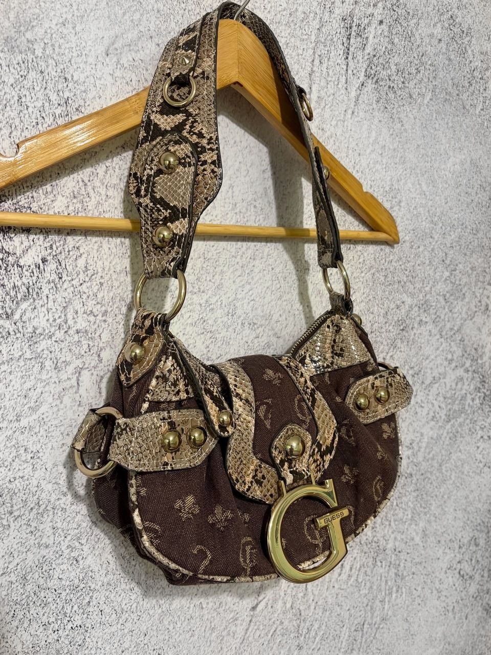 Guess Vintage GUESS Y2K Brown Monogram Snake Print Bag Large GLogo Size ONE SIZE - 2 Thumbnail