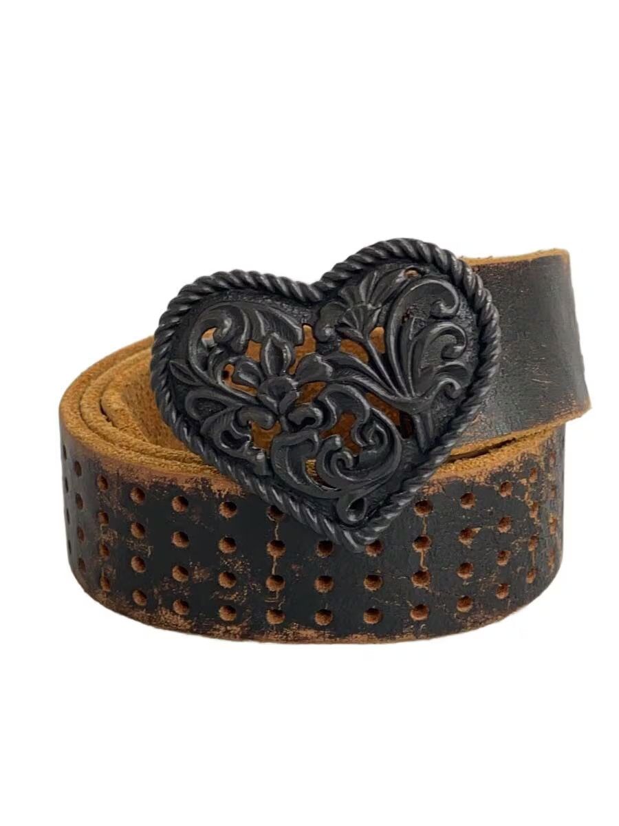 Number (N)ine Heart Buckle Perforated Leather Belt Size ONE SIZE - 1 Thumbnail
