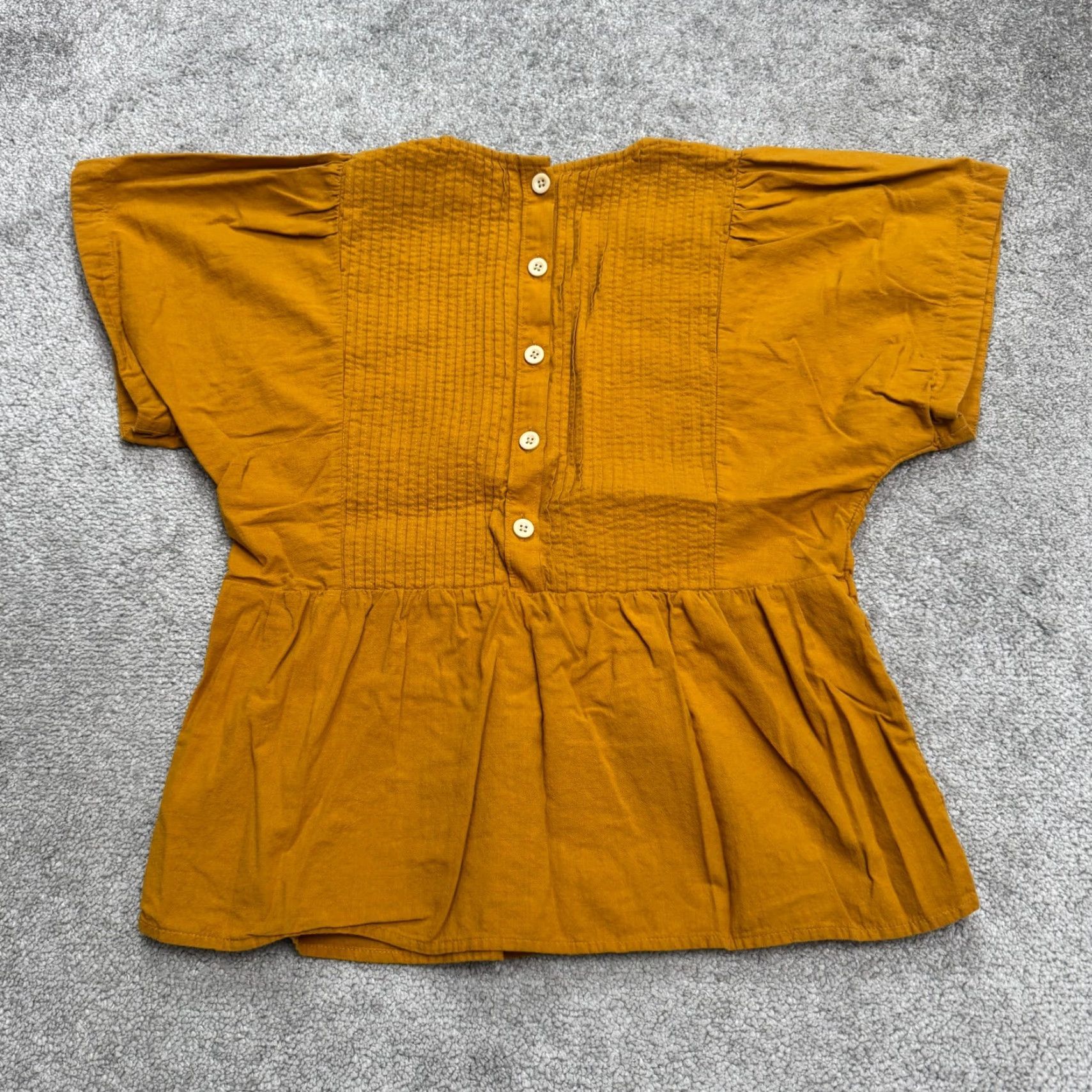 Madewell MADewell Pleated Peplum Top Blouse Women S Mustard Yellow 100% Cotton Bohemian Classic Short Sleeve Casual Stretch Size S / US 4 / IT 40 - 2 Thumbnail