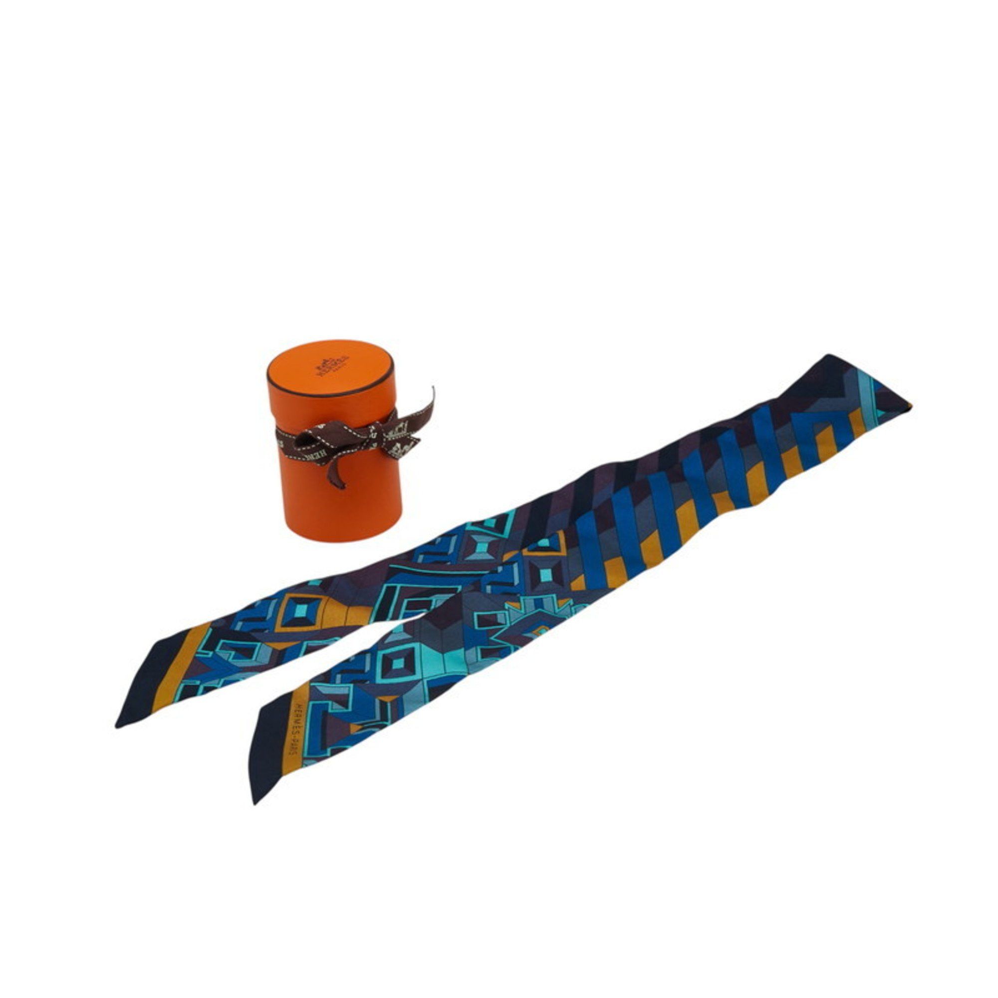 Hermes Hermes Hermès Twilly "Le Fil d'Ariane" Scarf, Blue Multicolor Silk, Women's Size ONE SIZE - 1 Thumbnail