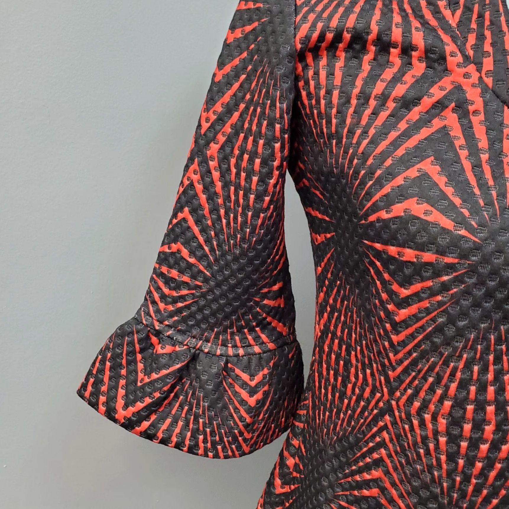 Anthropologie Aryeh Mini Dress Womens S Red Black Geometric Bell Sleeve Dress Size S / US 4 / IT 40 - 4 Thumbnail