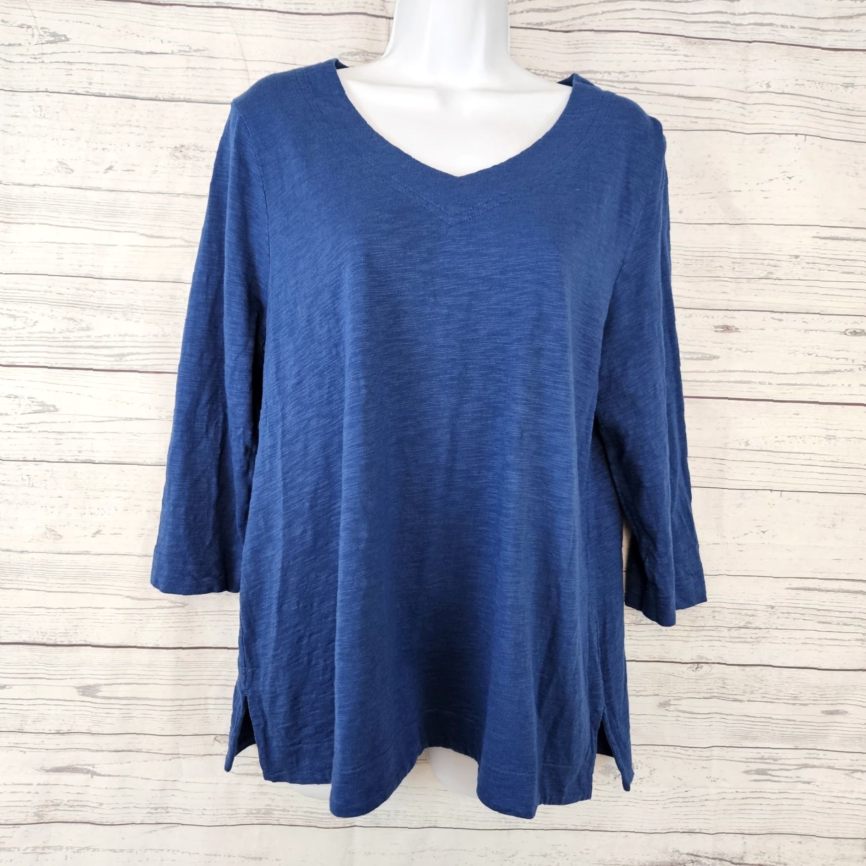 Vintage Chico's Womens Top Shirt 3/4 Sleeve Blue Size L Cotton Blend Solid Womens Size L / US 10 / IT 46 - 2 Thumbnail