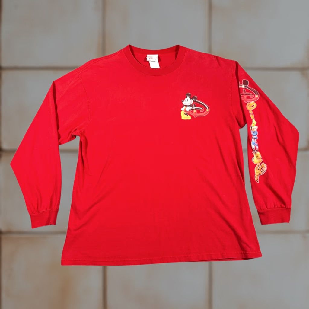 Disney VINTAGE Disney Shirt Adult LARGE Red Mickey Mouse Cartoon Characters 90s Y2K Disney Store Logo Long Sleeve Crew Neck Cotton T-Shirt Mens Size US L / EU 52-54 / 3 - 1 Thumbnail