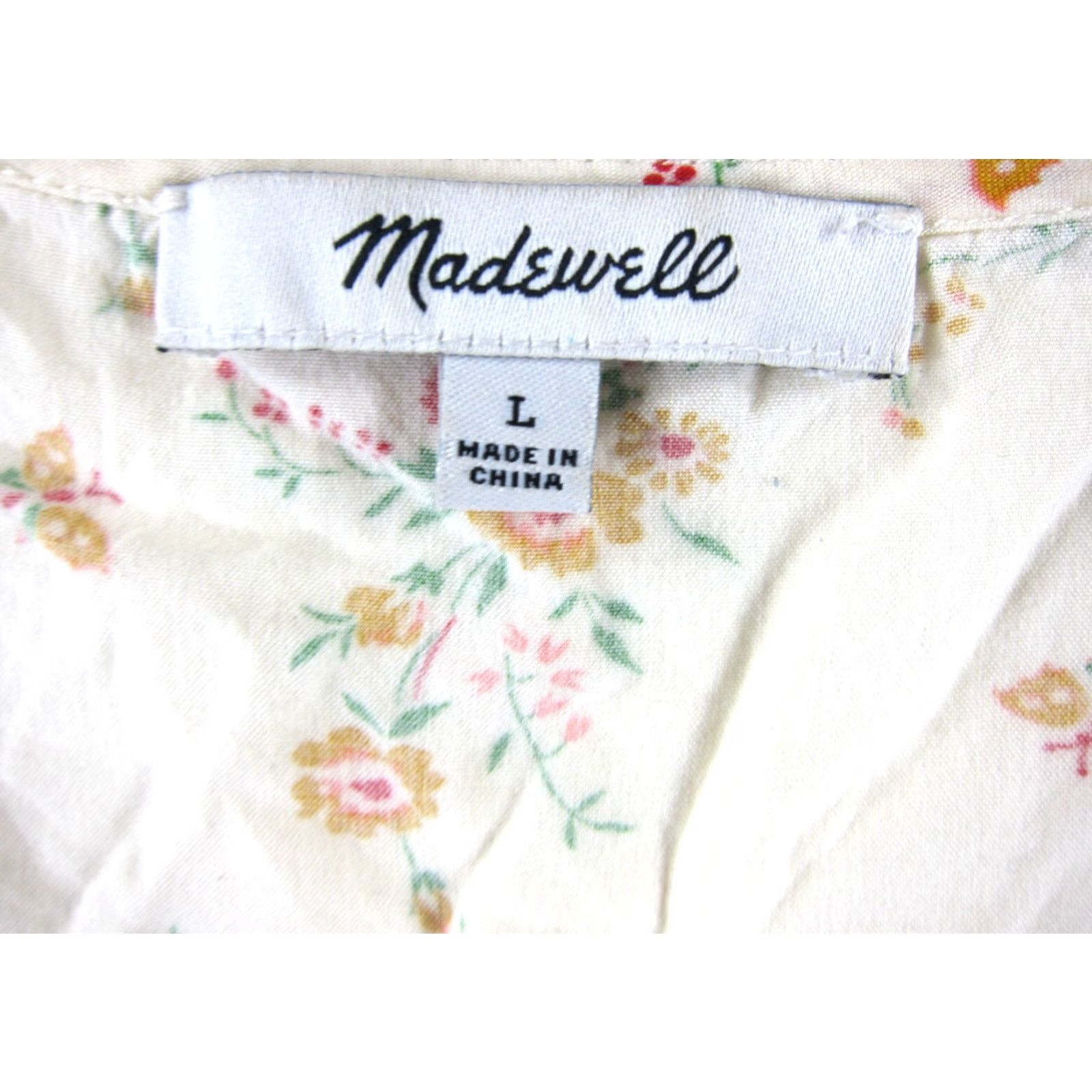 Madewell VINTAGE Madewell Blouse Shirt 100% Rayon Ivory Pink Green Orange Floral Short Sleeve L Womens Size L / US 10 / IT 46 - 3 Thumbnail